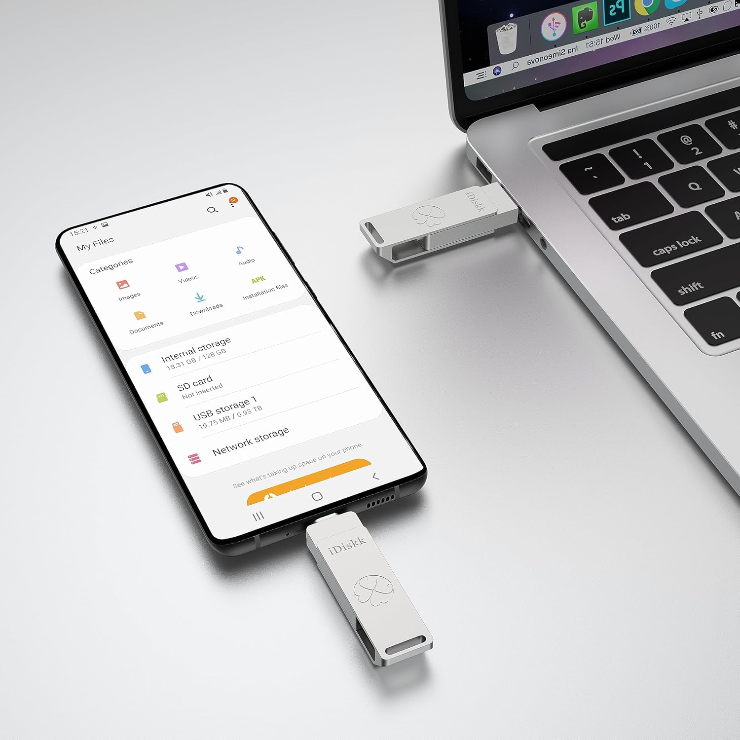 iDiskk Chiavetta USB 3.2 ad alta velocità da 256 GB per iPhone 17/16/15 Pro/Max, USB-C iPad, MacBook, Android, 500 MB/s, con app di backup automatico per foto/video, archiviazione esterna per telefoni