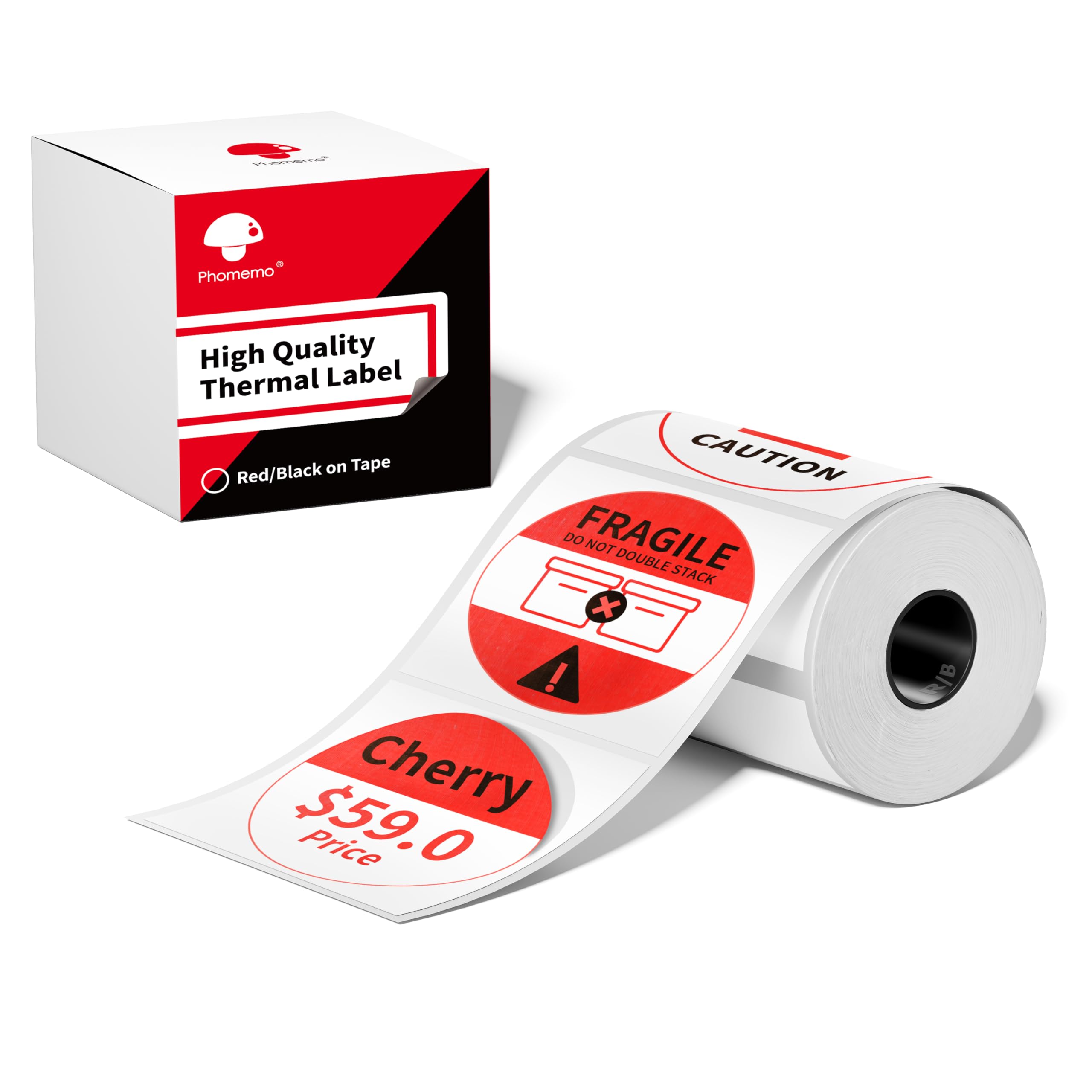 Phomemo Red/Black Label, 50 x 50 mm Thermal Sticker Labels Printable in Red & Black Color for Phomemo M421 Label Makers