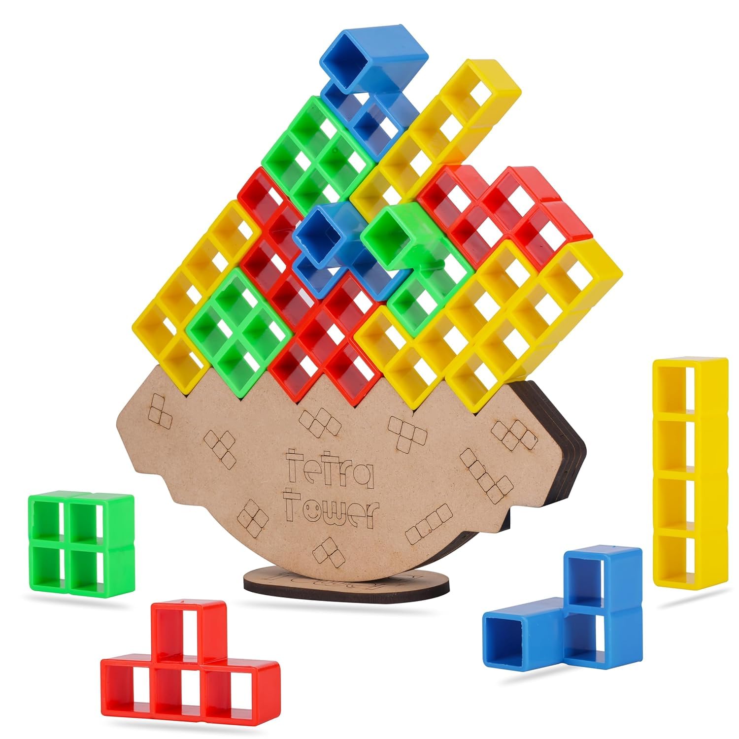 Qwick Click Creative Wooden Building Blocks Set with Stacking Cubes and Triangles, Educational Tie-Dye Toys for Kids