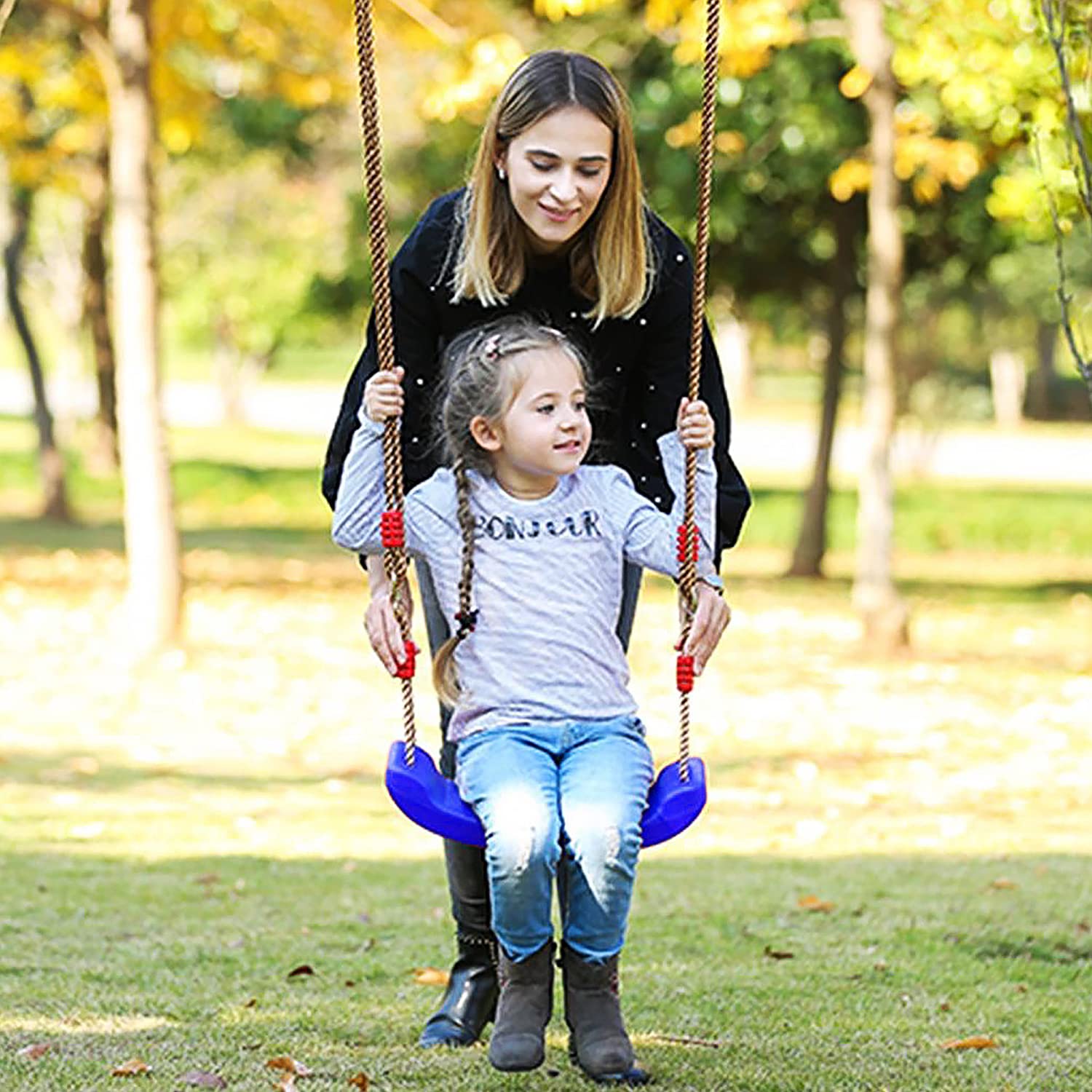 Taeku Asiento de Columpio, Plástico Jardín Árbol Patio Columpio Infantil Niños Bebe con Cuerda Regulables Exterior Interior (Azul)