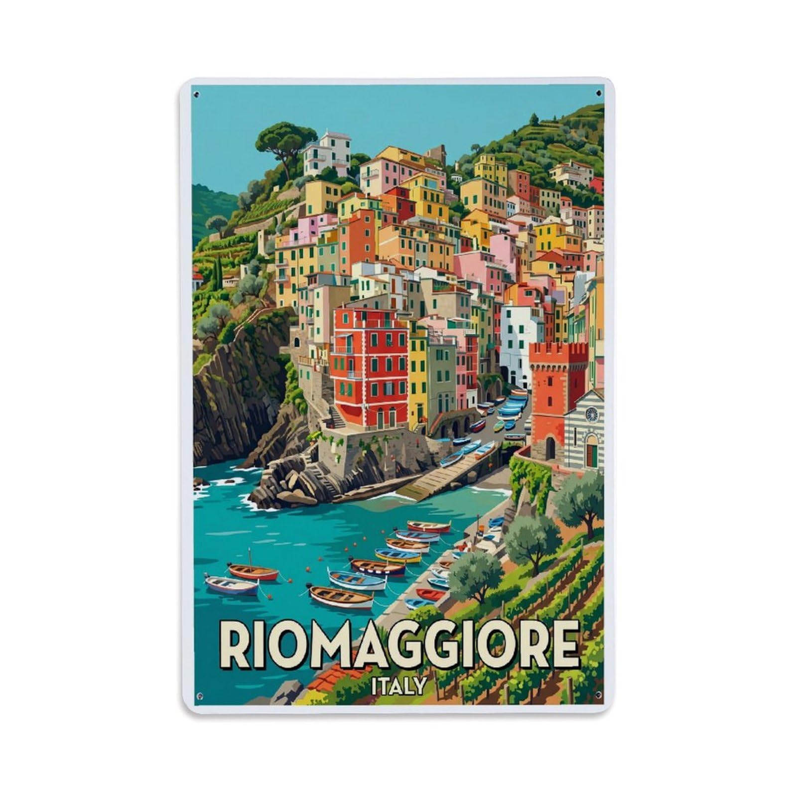 Huiyhb 8X12inch(20X30cm) Vintage Travel Riomaggiore Italy Bright Metal Tin Sign