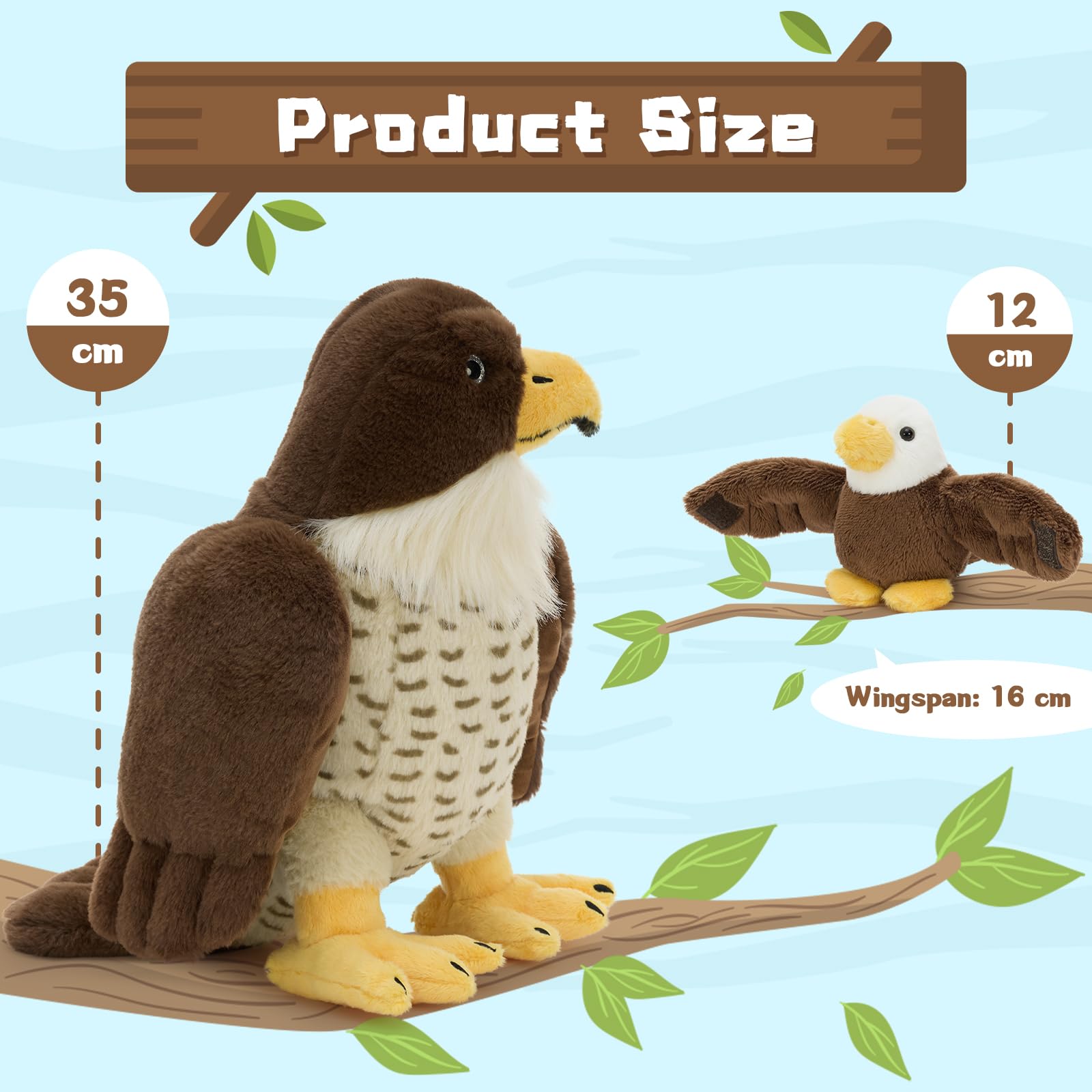 MorisMos Big Falcon Teddy Soft Toy, 35cm Mom Falcon with 3 Cuddly Baby Inside, Lifelike Eagle Stuffed Animal Plush Cuddly, Kawaii Presents for Kids Birthday Mother's Day Party Decorations - 3