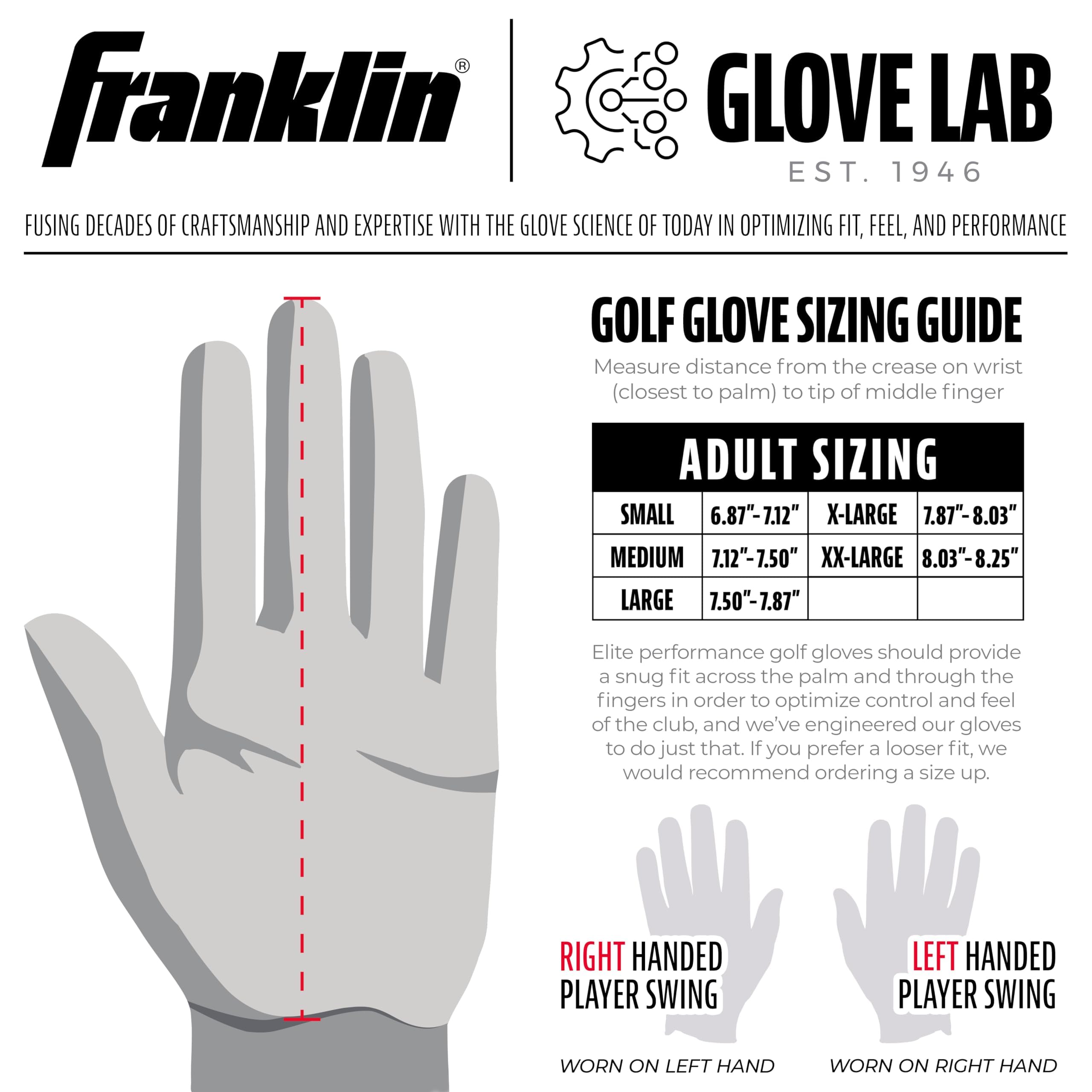 Franklin Sports Golf Glove - Pro Golf Gloves - Premium Leather Golfing Glove - Maximum Grip - White - Right Hand Glove - Adult Extra Large