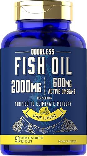 Carlyle Aceite de pescado de 2000 mg  600 mg de Omega 3 con EPA y DHA  90 cápsulas blandas inodoras  Suplemento con sabor a limón  Pastillas sin OMG