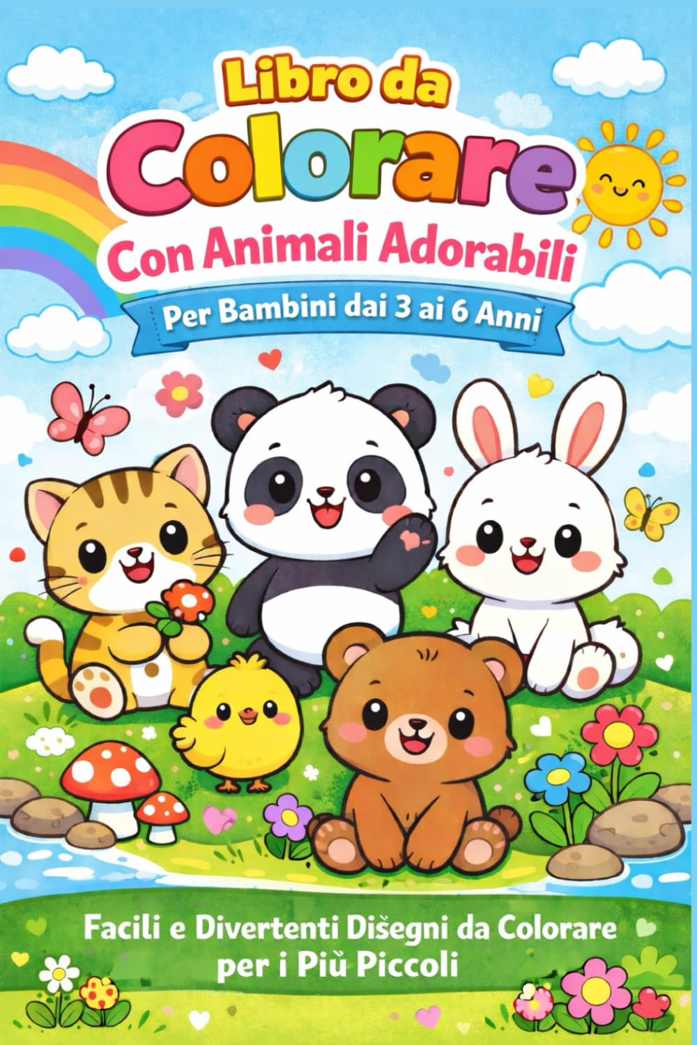 Libro da Colorare con Animali Adorabili per Bambini dai 3 ai 6 Anni: Disegni Facili e Divertenti da Colorare per Bambini in Età Prescolare