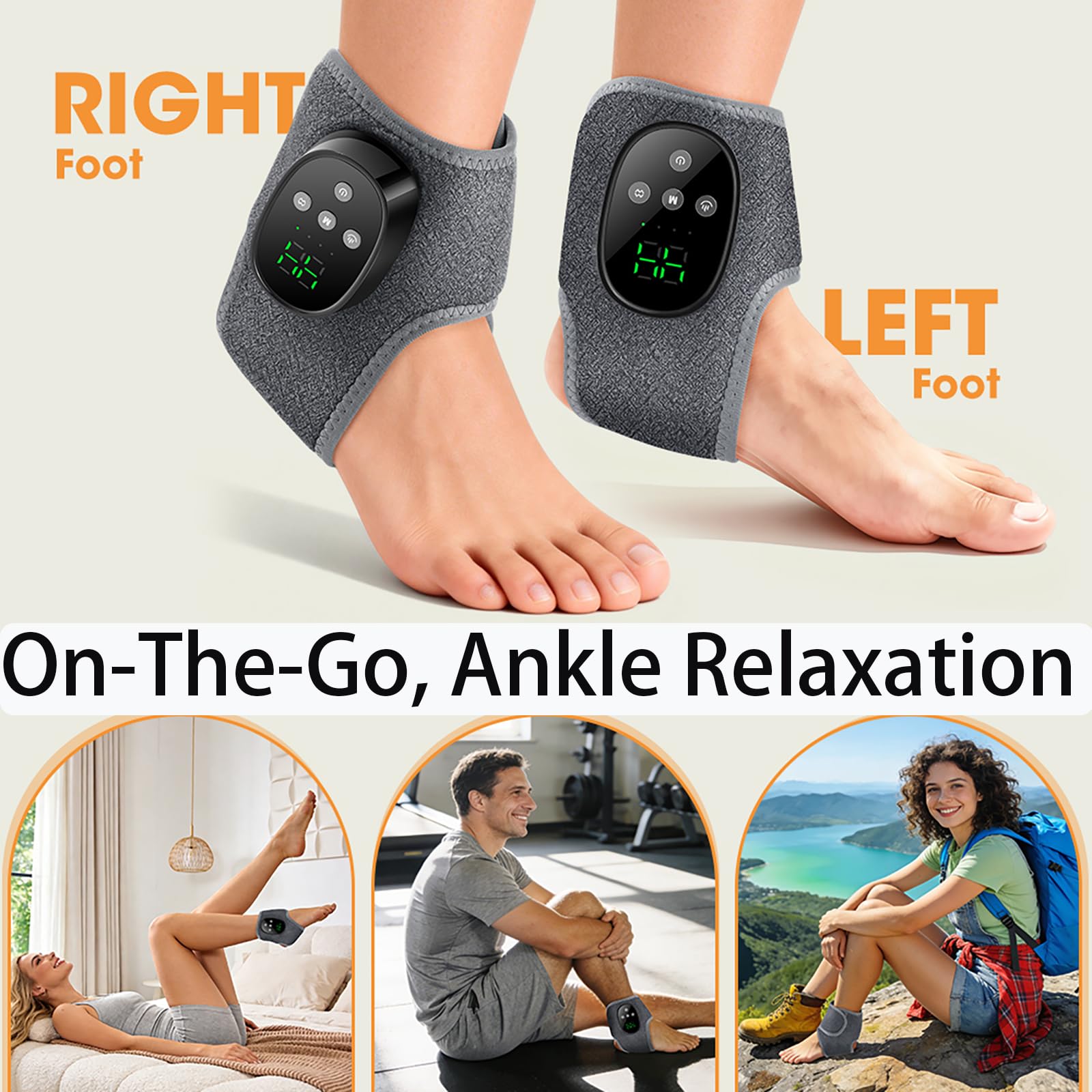 3-in-1 Elektrisches kabelloses Fußmassagegerät, 1 Paar Knöchelmassagegerät mit 4 Massagemodi, 4 Heizstufen - Tragbares Fußmassagegerät für Knöchel, Ferse, Sohle und Fußgewölbe