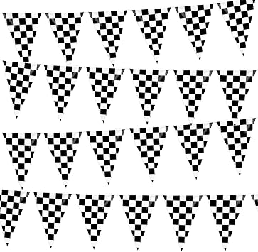 100 Ft Pennant Banner Checkered Racing Flag Triangle Flag, F1 Double Sided Racing String Flag Black and White for Birthdays Holidays Festivals Racing Theme Party Supplies Decors Black&White