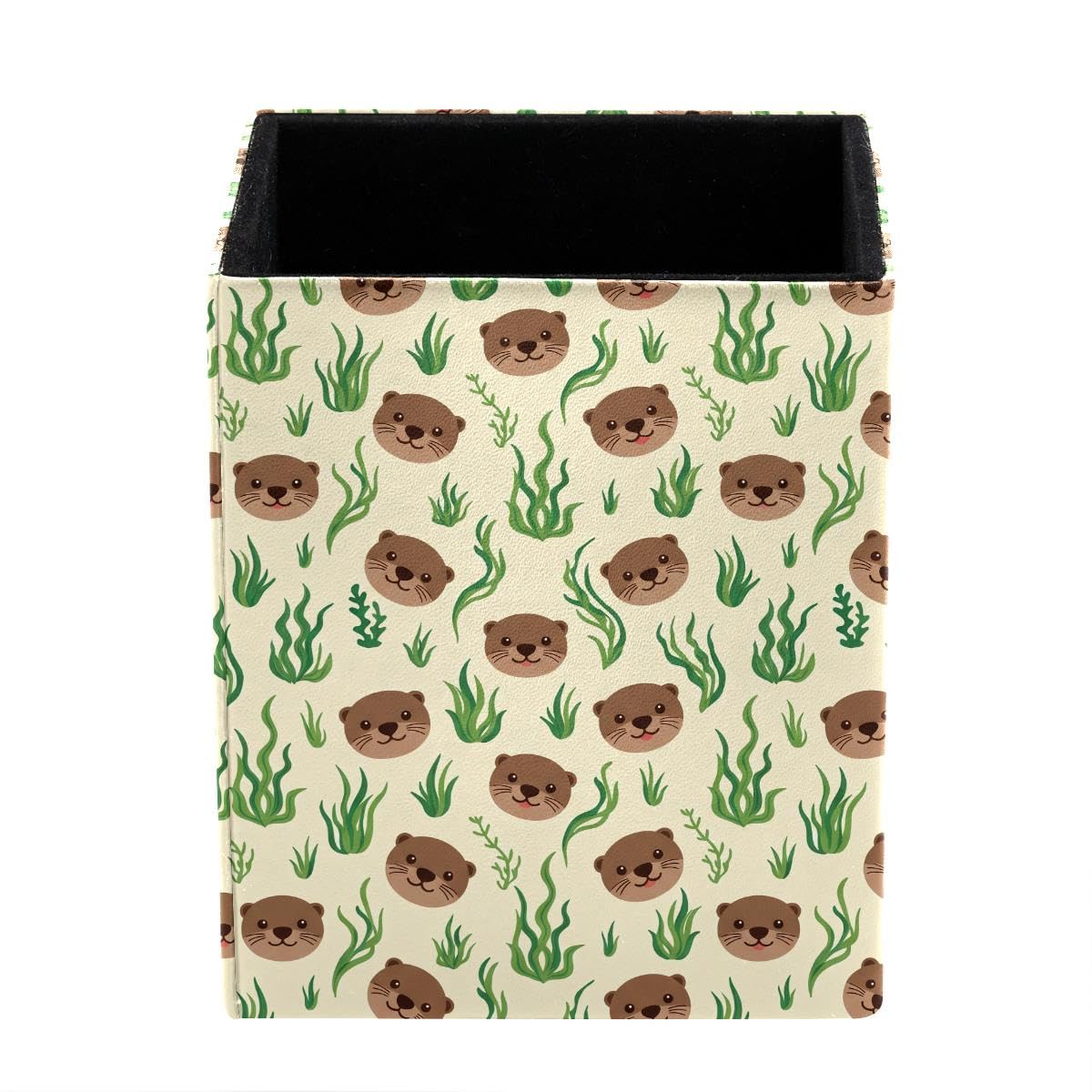 HEOEH Otters Pen Holder Pen Pot, Square Pencil Cup for Desk