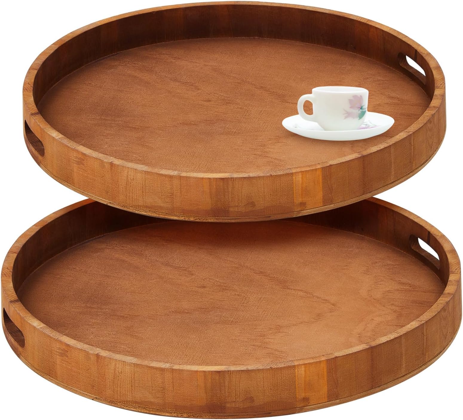 Suzile 2 Pcs Jumbo Round Wooden Serving Tray Extra Large 23
