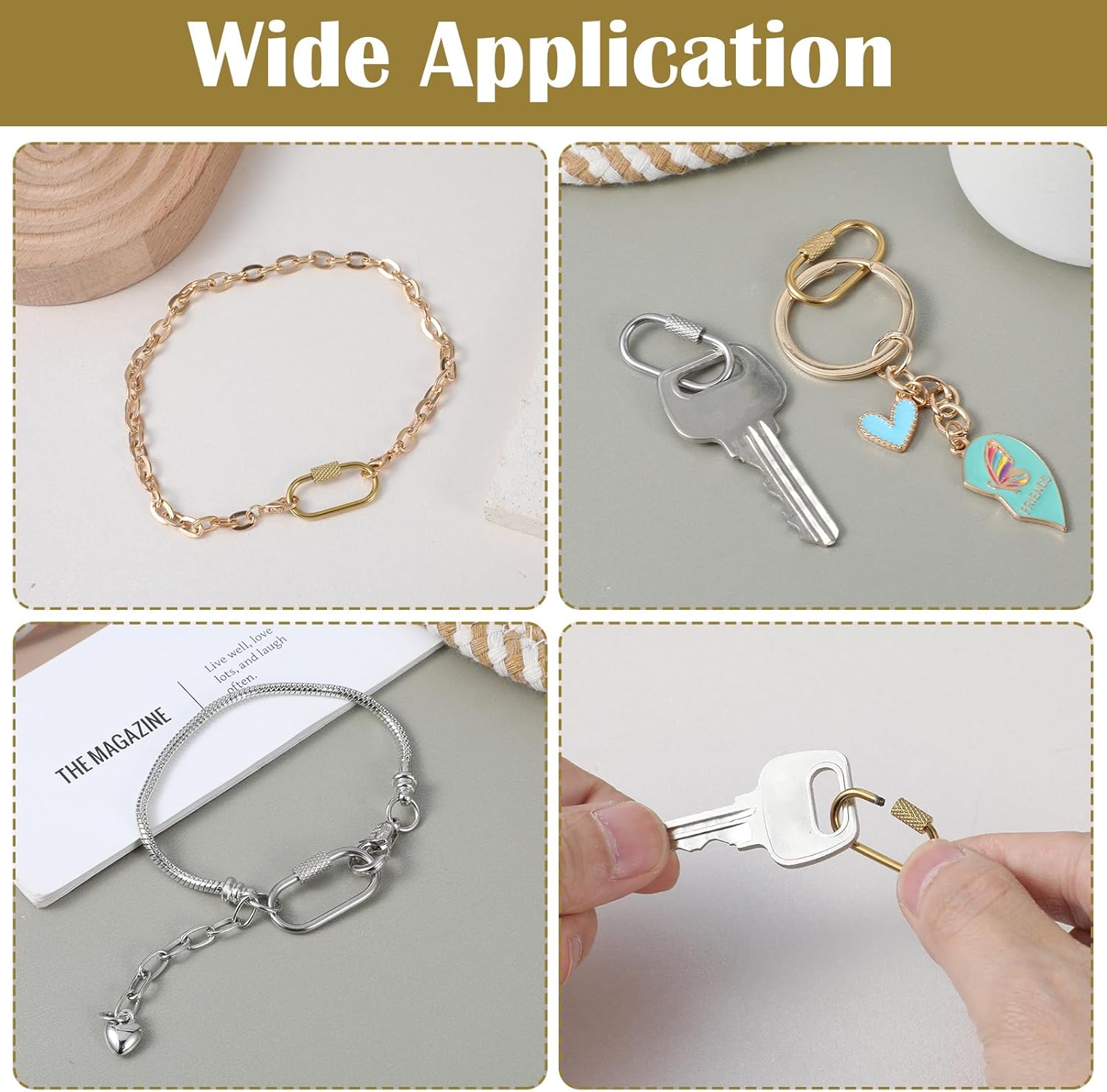 4 PCS Small Locking Carabiner Screw Lock Carabiner Brass Screw Lock Clip Oval Key Clasps Stainless Steel Screws Locking Keychain for Jewelry Making Handbag DIY Accessory - Image 6