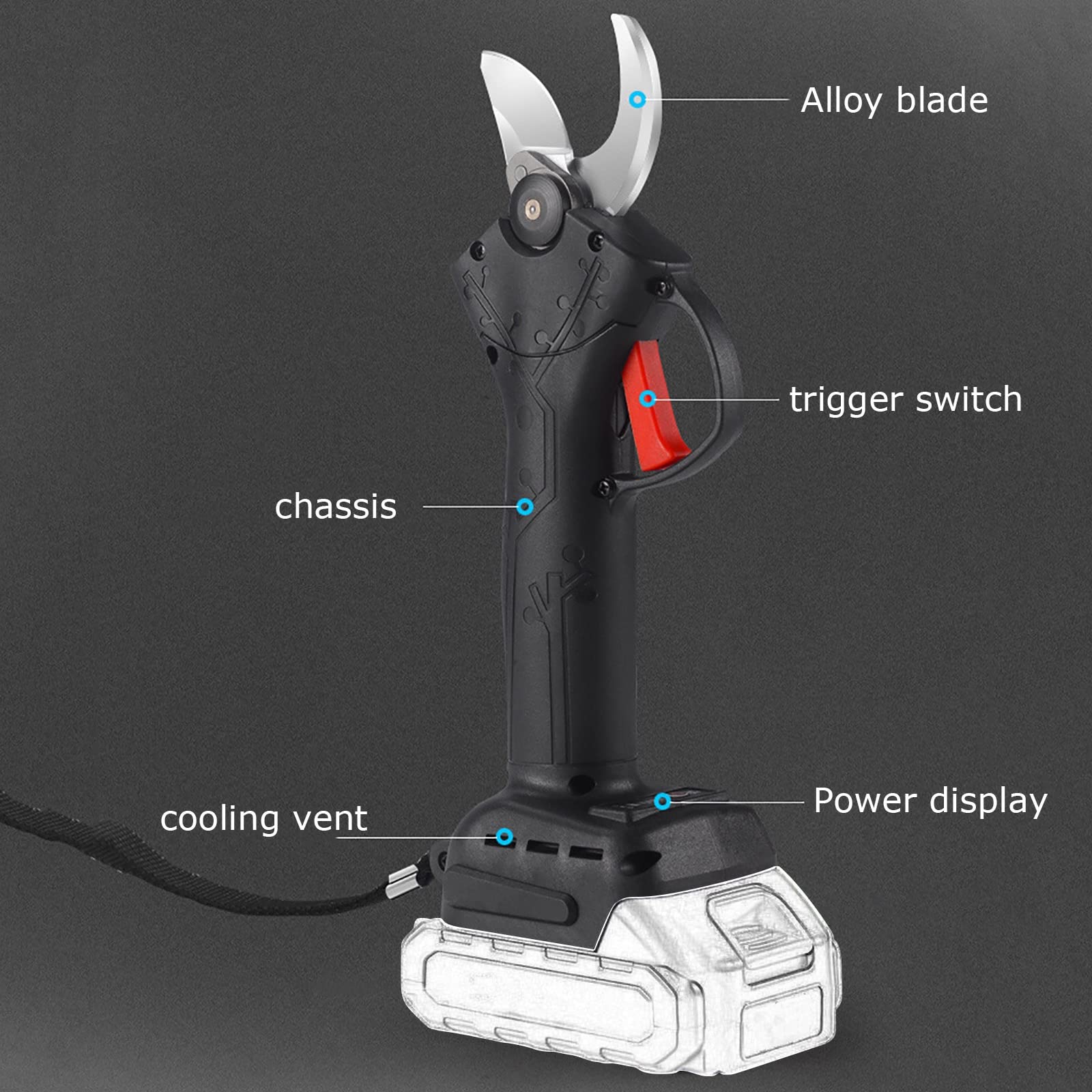 Tijeras de podar eléctricas Tijeras de podar inalámbricas Tijeras de podar eléctricas Profesionales para podar jardinería árboles frutales viñedos [Solo Cuerpo de Tijera] (Compatible con Bat