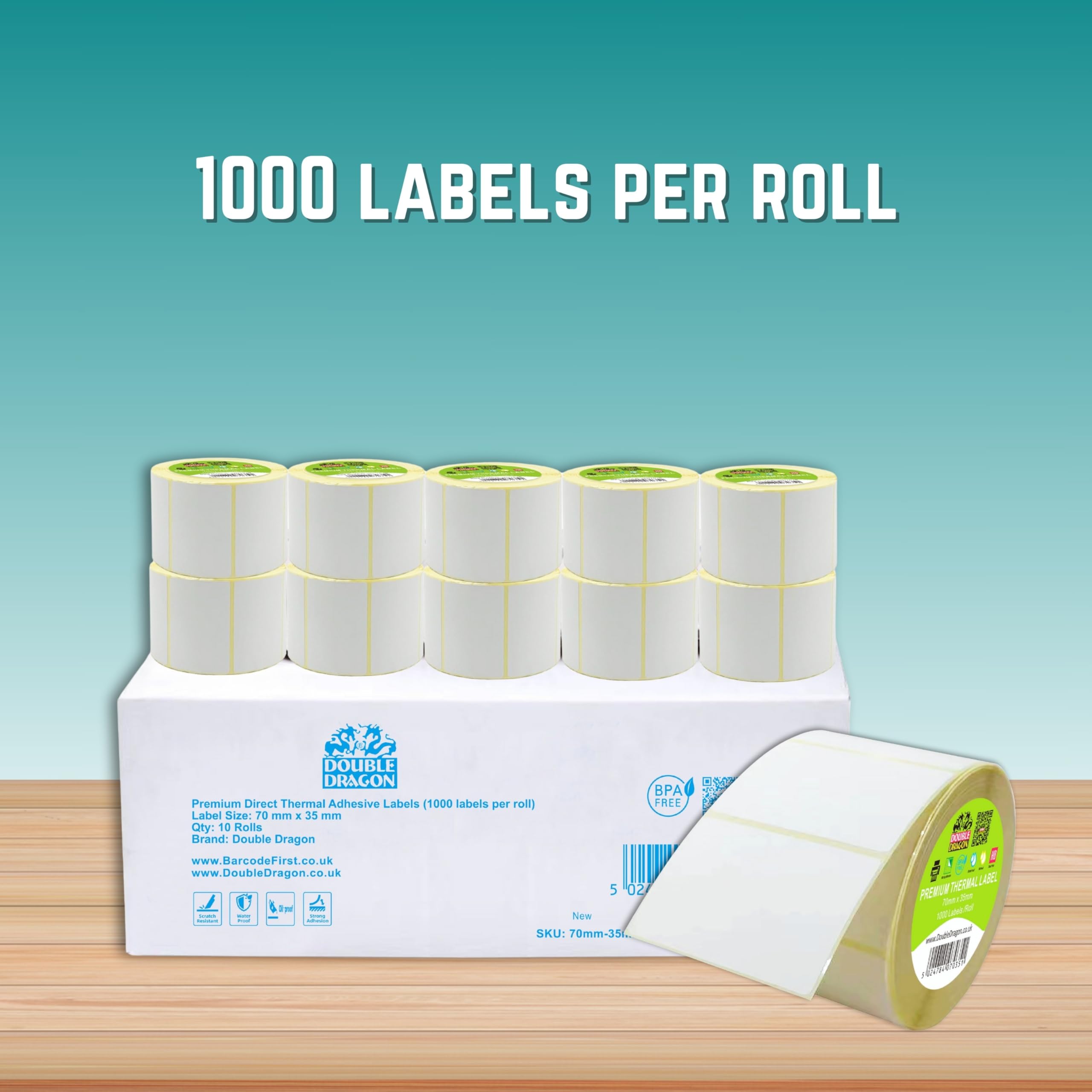 1000 etykiet na receptę apteczną, 70 x 35 mm, powlekane bezpośrednio etykiety termiczne premium, rdzeń 25 mm, do zebry, MUNBYN, Rollo, TSC, Toshiba, drukarki Citizen, GK420D, ZD420, ZD220, 70 x 36 mm