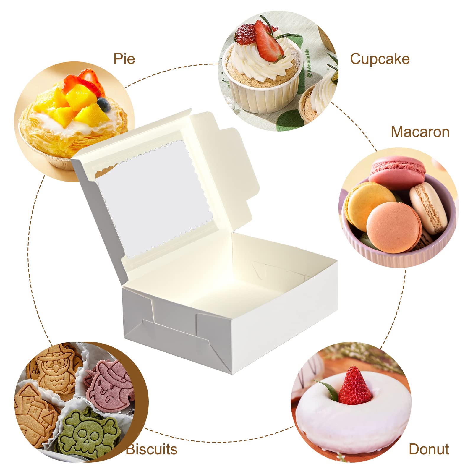 50 Stück Weiße Backboxen Mit Sichtfenster – 20,3x15,2x6,3 Cm, Aus Lebensmittelechtem Karton – Ideal Für Kekse, Cupcakes, Gebäck & Geschenke