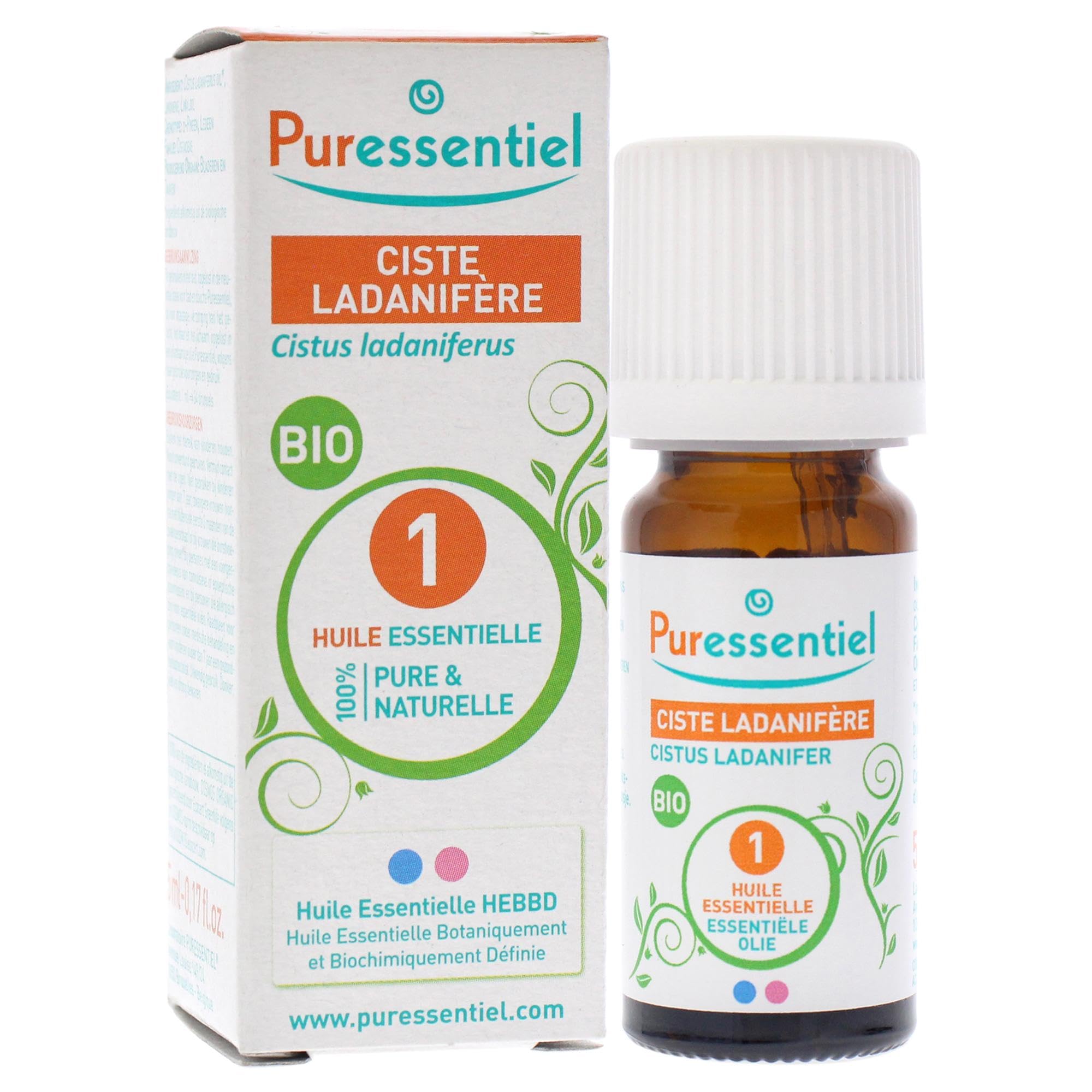 Puressentiel Olio Essenziale Di Cisto Ladanifero Bio - 5 Ml, 100% Puro E Naturale, OEBBD, Per Diffusione E Massaggi