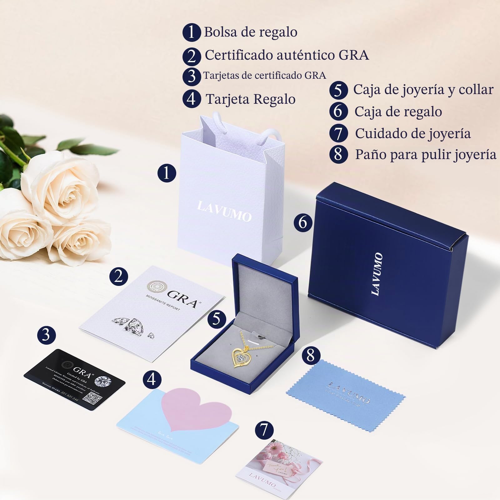 LAVUMO Collares Mujer Corazón Plata de Ley 925 Moissanite Joyas Regalos