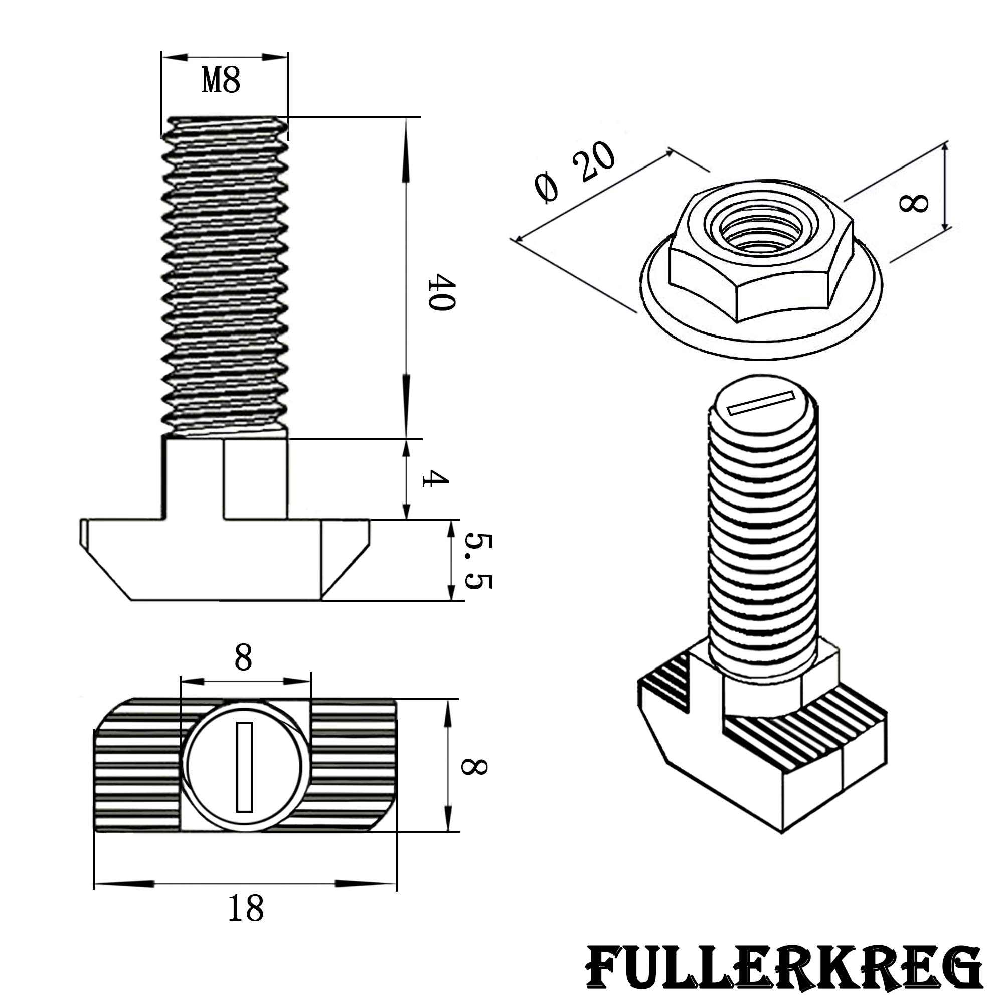 Hammer Screws M8 x 40 for Slot 8 Galvanised Steel 8.8 Pack of 10, 10 Stk 8.18.08.M8X40 - Image 2