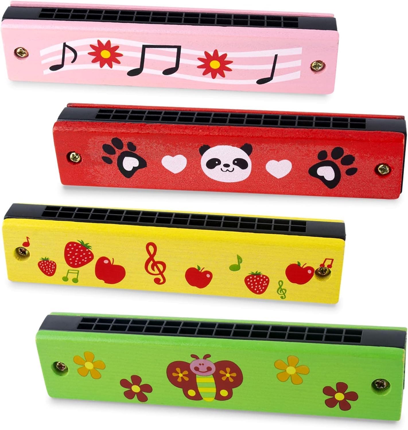 – Cartoon Harmonica, Cartoon Wooden Harmonica For Kids, Double Row Diatonic Harmonicas, For Music Enlightenment Beginners, Kids Gifts, 4Pcs