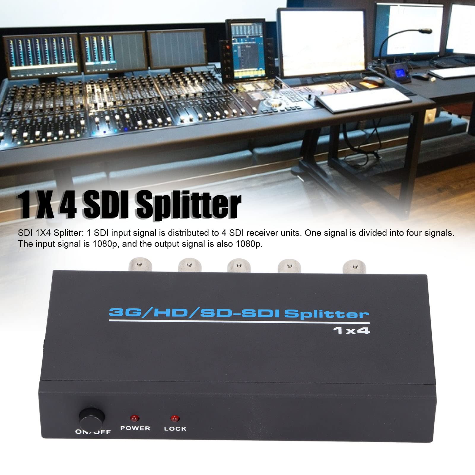 S114 SDI Splitter 1 in 4 out, Distributore Coassiale Amplificatore Video Splitter Box BNC, Distributore Digitale SDI Supporta SD‑SDI HD‑SDI 3G‑SDI Fino a 1320 Piedi AC(Nero)