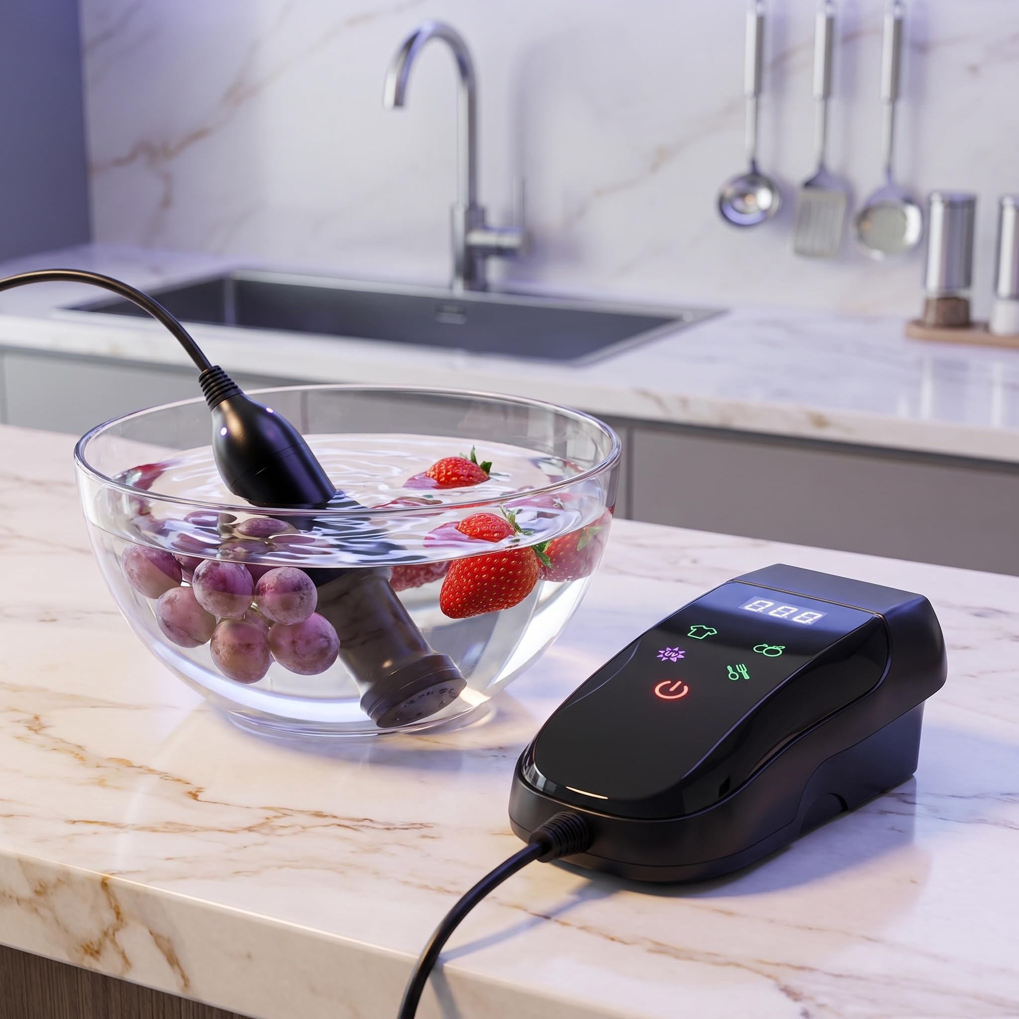 Pulitore A Ultrasuoni per Frutta E Verdura A 60 Khz, Bacchetta Portatile per La Pulizia A Ultrasuoni, Timer Ciclico A 4 Fasi (120s, 360s, 720s, 900s), Ideale per Gioielli