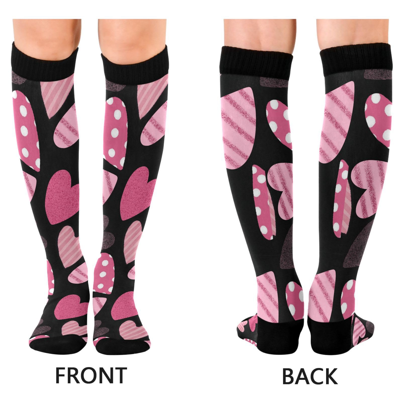 Dussdil Hearts Polka Dots Compression Socks for Women Men Christmas Circulation Long Knee Socks for Winter Warm Stockings Socks