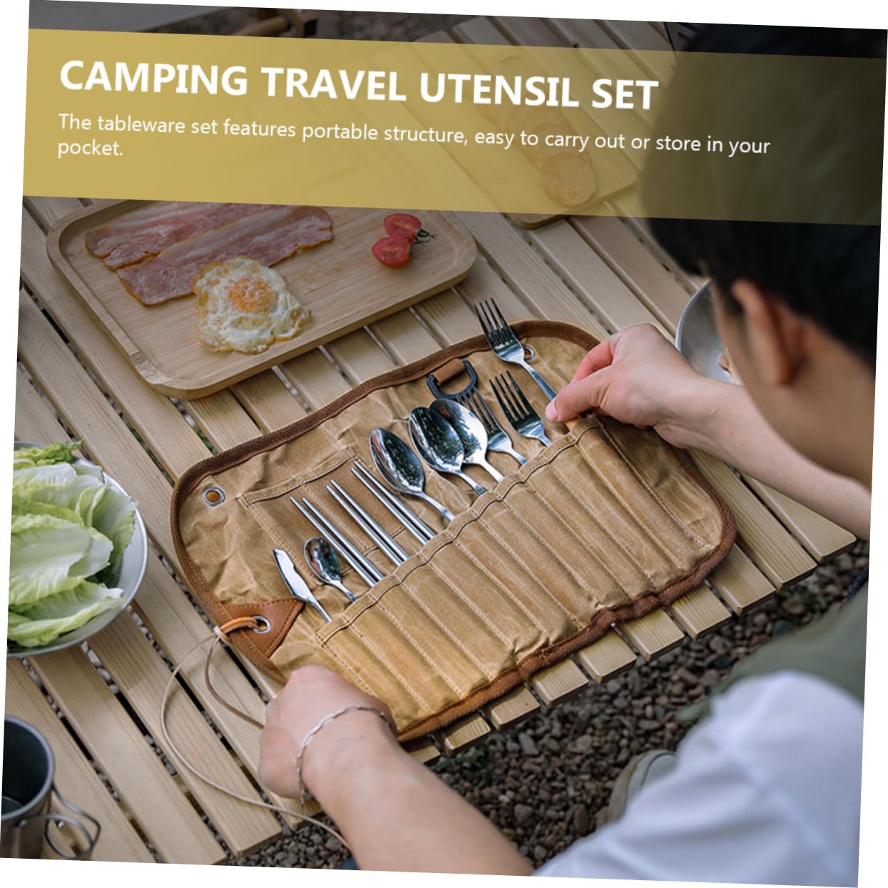 Garneck 1Set Portable Stainless Steel Camping Utensil Set of Travel Cutlery Kit for Hiking Picnics and Outdoor Activities Reusable Dinner Supply for Camp Cooking