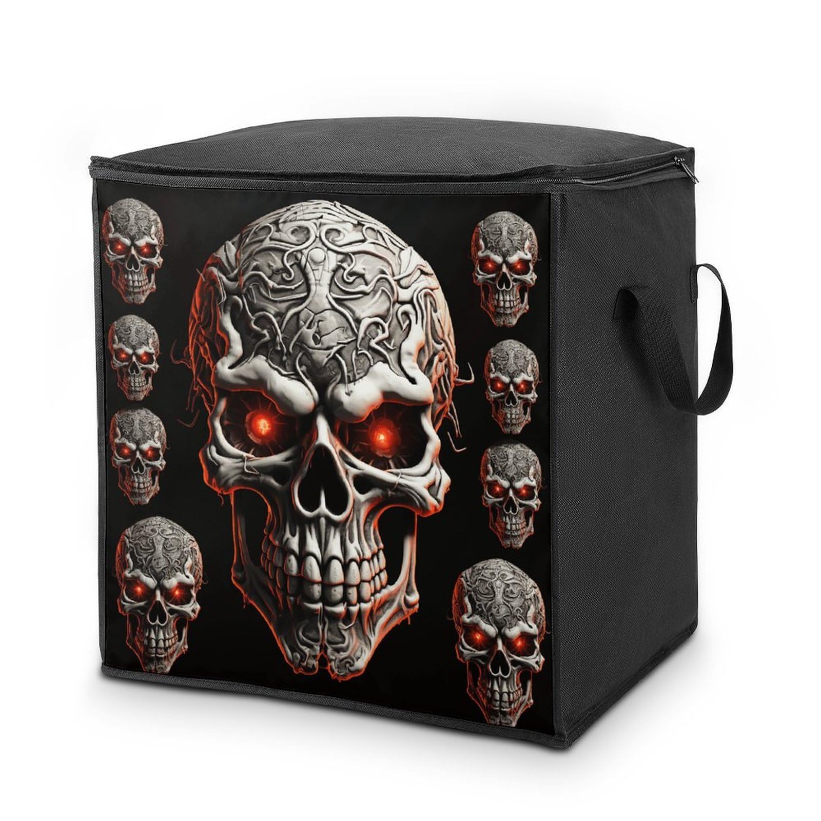 Evil Skull Storage Bag with Zippers And Handle Extra Large Bedding Comforter Storage Bag Foldable Blanket Storage Bags Fabric Moving Bags for Closet Organizer (70L)