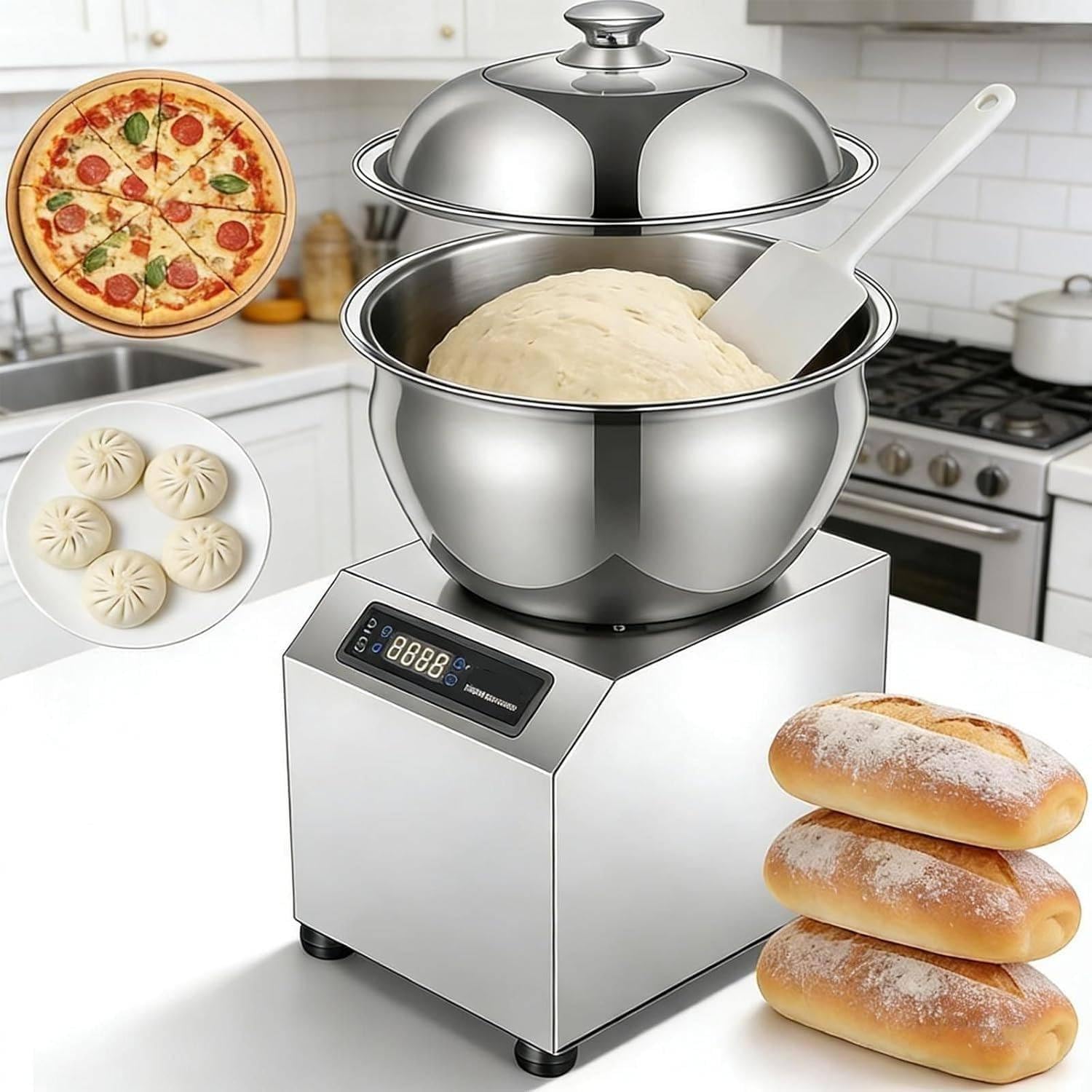 Drmoxin Electric Dough Maker,Commercial Dough Mixer Flour Mixing Machine,Heavy-Duty Spiral Kneading Machine for Pizza & Bread Dough,with Timing and Heating Function 8kg