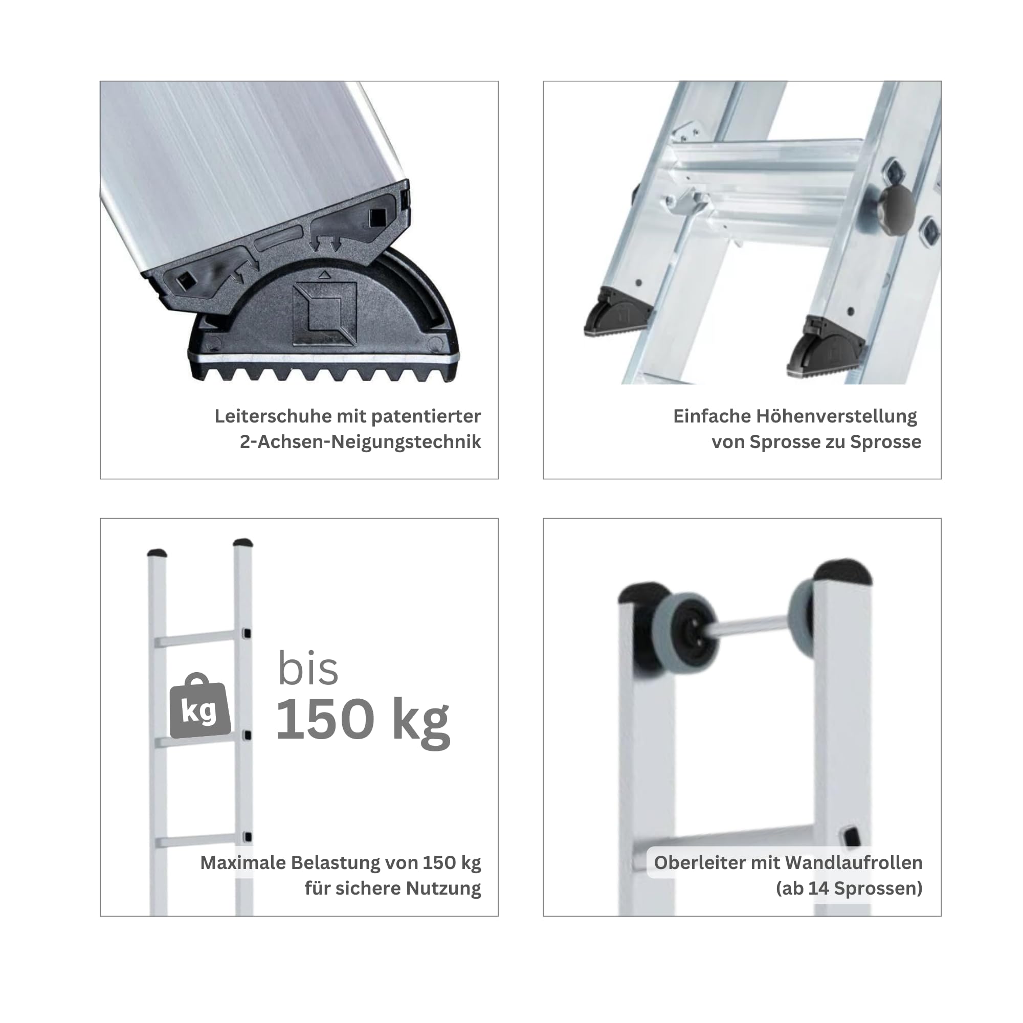 PROREGAL Sprossen-Schiebeleiter 2-teilig ohne Traverse 2x12 Sprossen | Leiter, Teleskopleiter, Trittleiter, Bockleiter, Sprossen-Doppelleiter