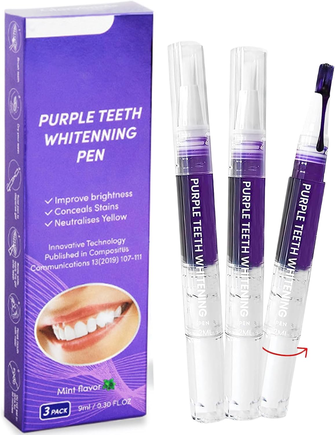 Product image of Zahnaufhellung Stift Bleaching Zähne, Purple Teeth Whitening Pen 3 Stück, Schmerzfreies Schnelles Aufhellen Anwendungen Zahnweiss Stift, Effektiv Flecken Entfernen Weiße Zähne zu Hause