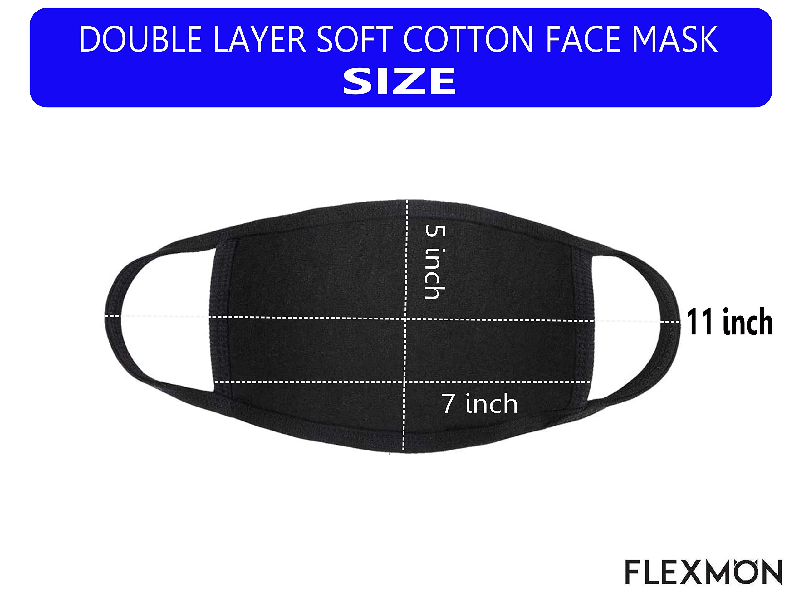 FLEXMON Cotton Face Mask Premium Reusable, Washable, Dust Mouth Cover, Black Color, Outdoors Mask, Fully Machine Washable, Home Office Work, Adult, Men, Women, Unisex (10)