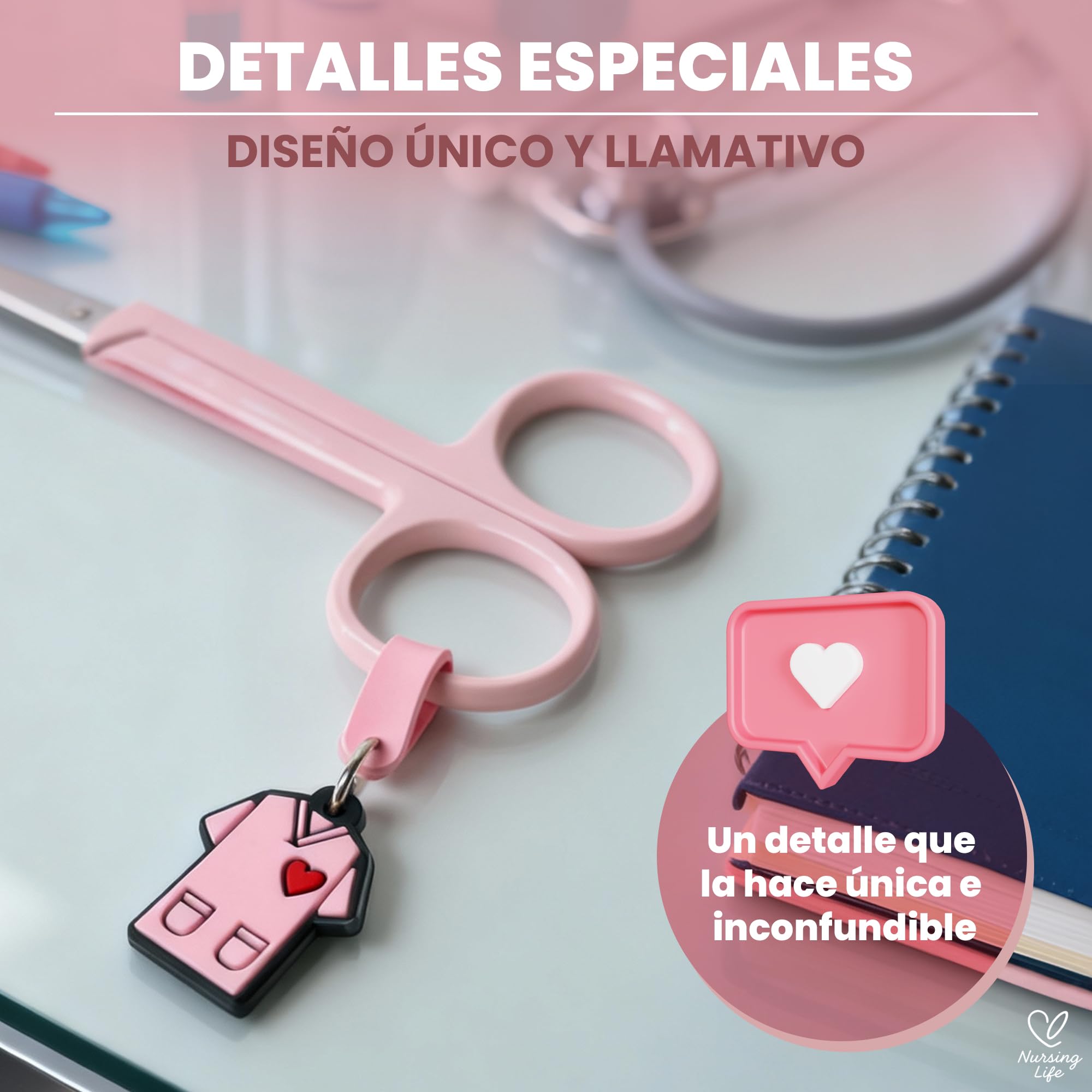 Nursing Life - Forbici infermieristiche con punta arrotondata | Ideali per il portaforbici infermieristico in caso di emergenza, punta arrotondata professionale, pronto soccorso (rosa)