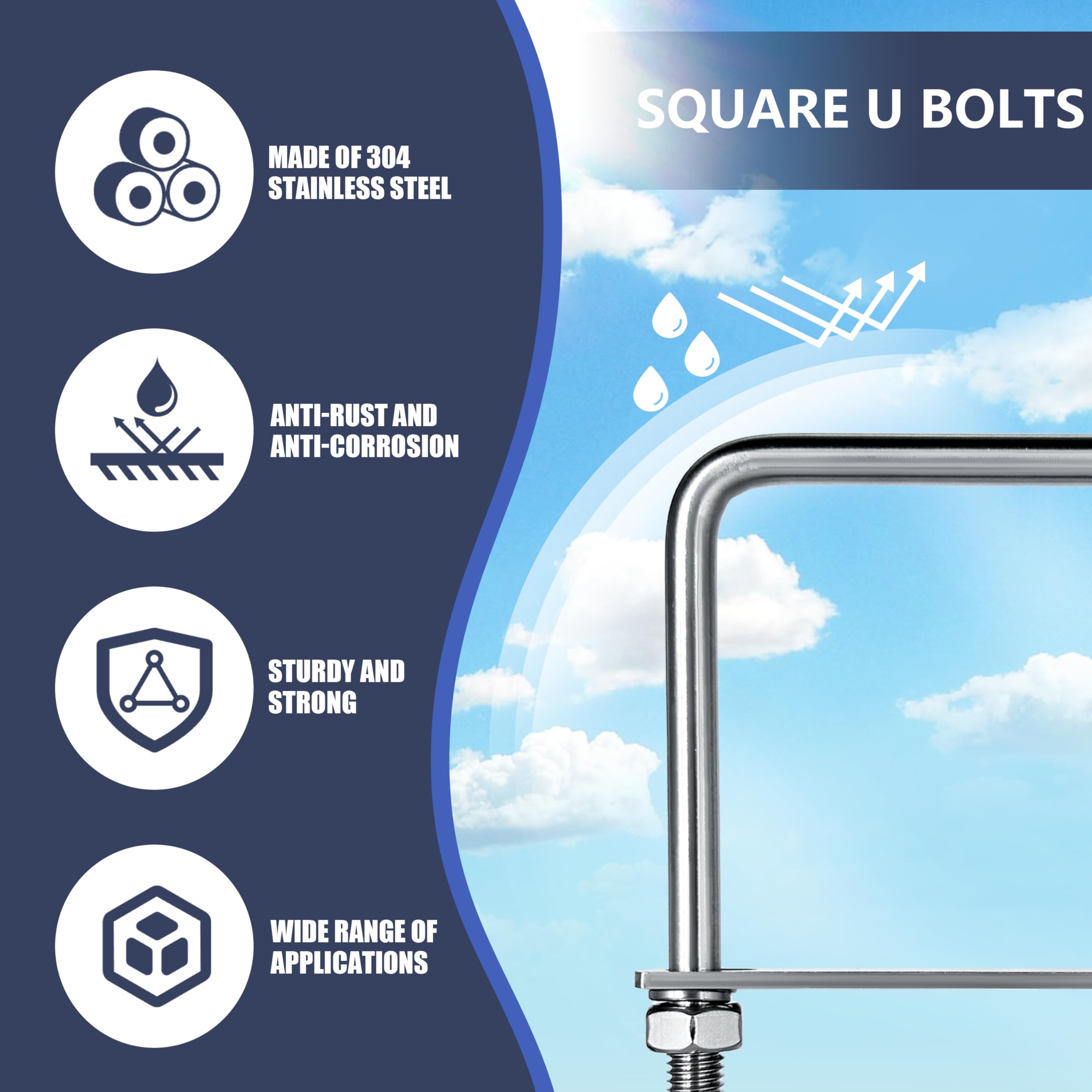 M8 Stainless Steel U-Bolts - 4 Sets, FREE SHIPPING -6 M8 Stainless Steel U-Bolts - 4 Sets, FREE SHIPPING -6