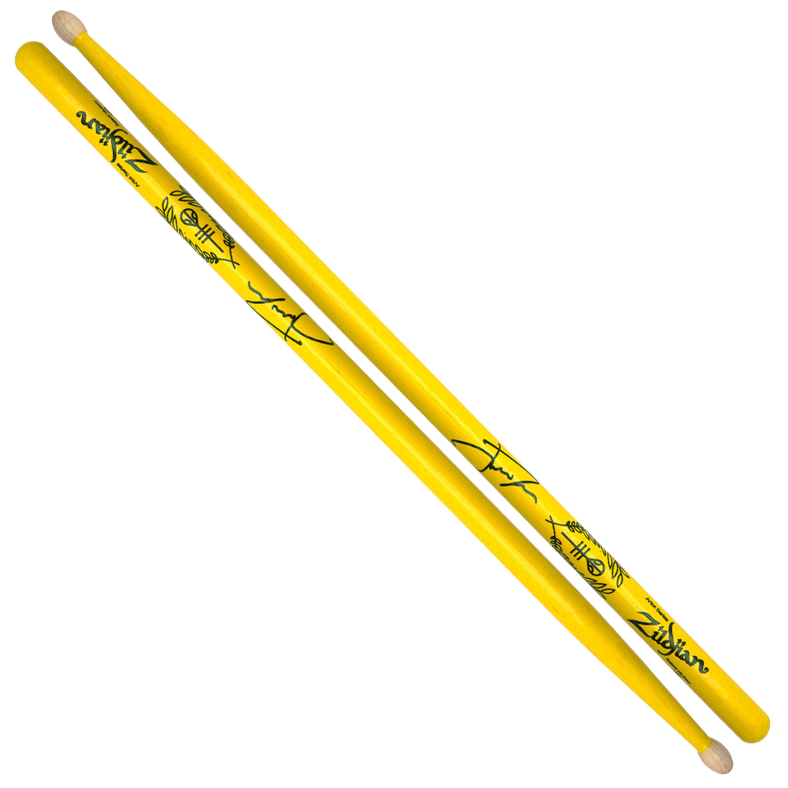 Zildjian ZASJD2 Artist Series Hickory Drumsticks - Josh Dun -"Trench" - Wood Tip - Yellow