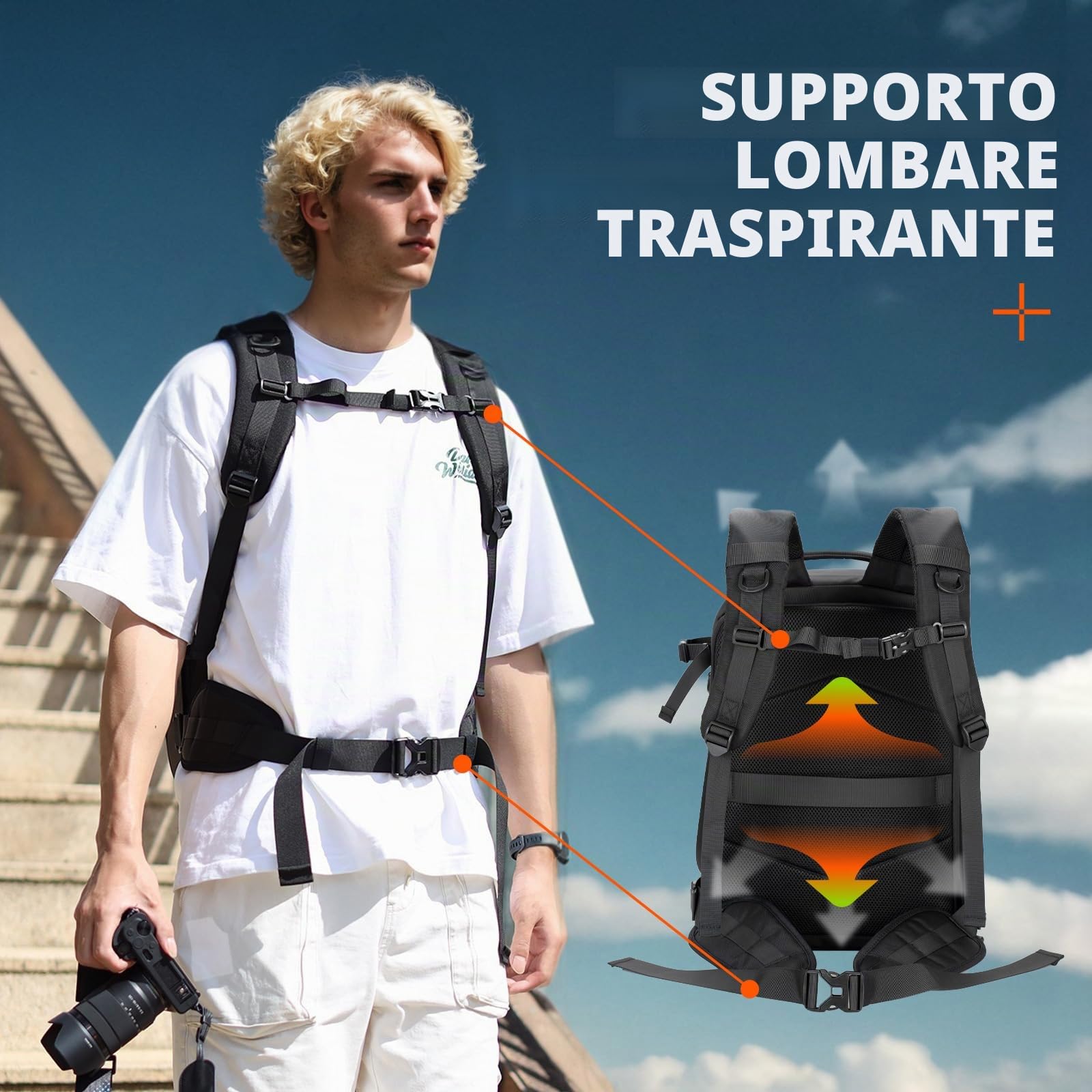 TARION Zaino Fotografico Grande Capacità: Zaino Impermeabile per Fotocamera Con Scomparto per Laptop da 16'' Borsa Fotografica Con Copertura Antipioggia TR-XL(Nero)