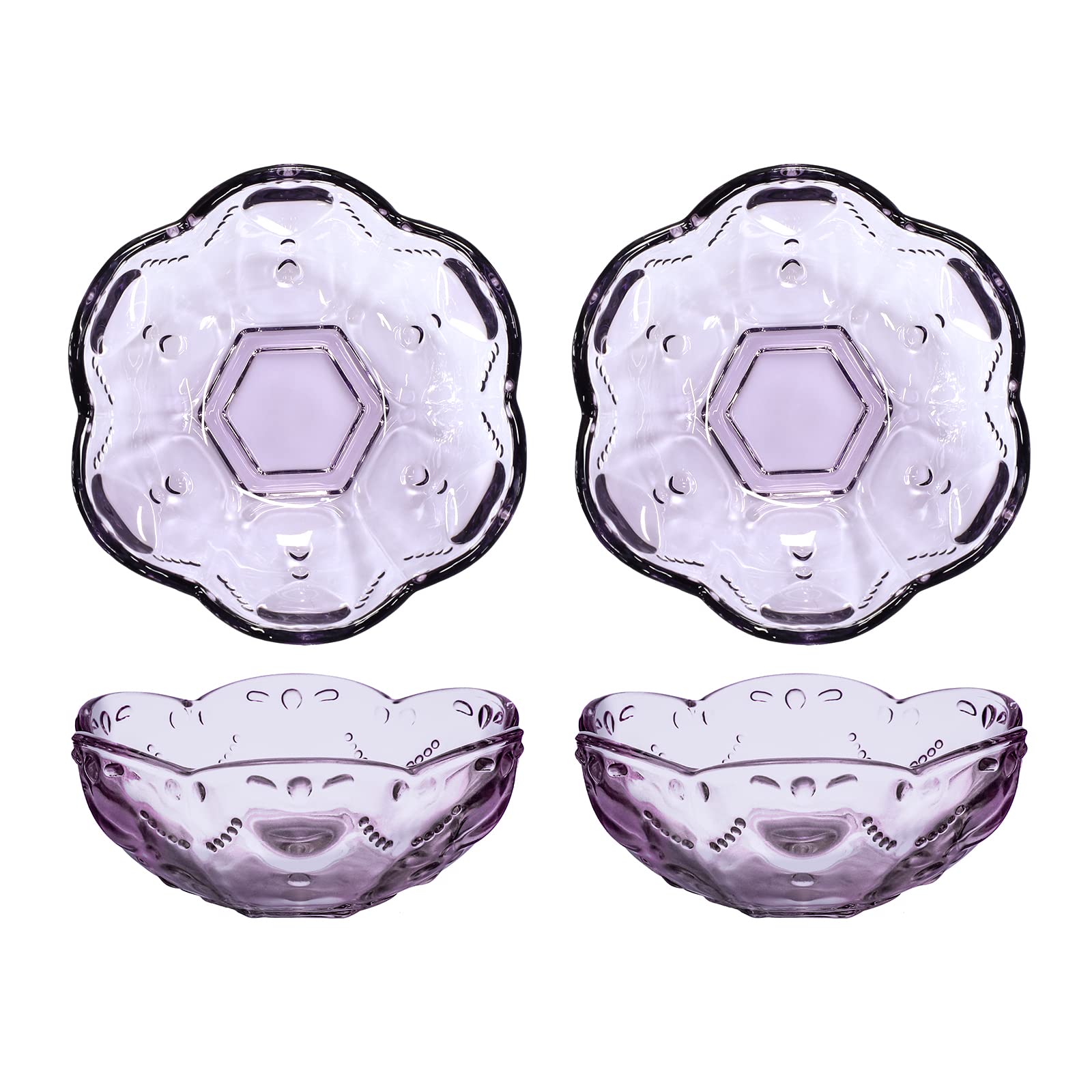 CHOOLD 4pcs Vintage Romantic Glass Sakura Shape Heart Embossed Dessert Bowl
