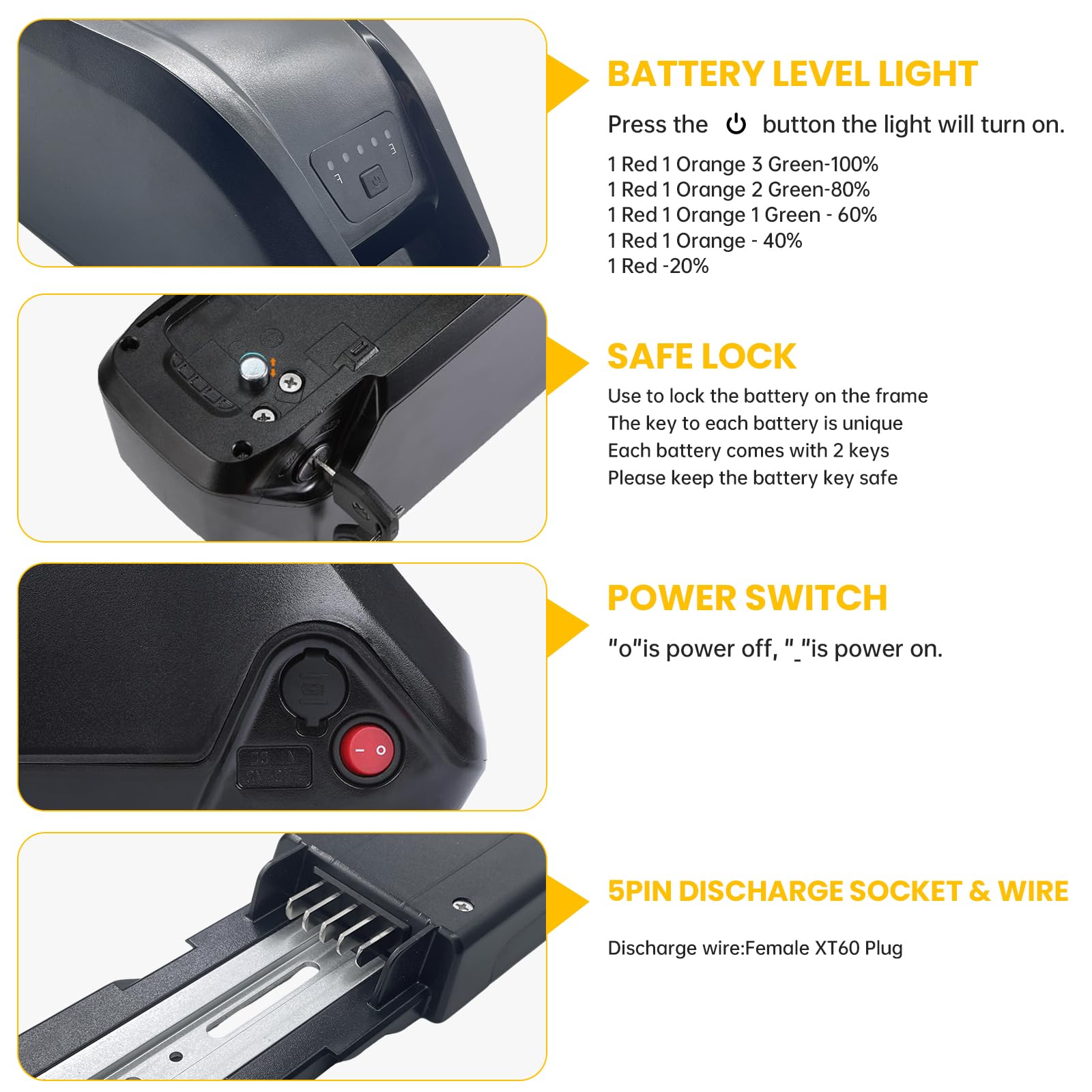Batterie pour vélo électrique 36V 48V 10 Ah/15 Ah Batteries au Lithium pour vélo avec Chargeur, Plaque de Base à 5 Broches pour vélo électrique 100 W-1500 W pour Jasion EB5 (36V 15Ah)