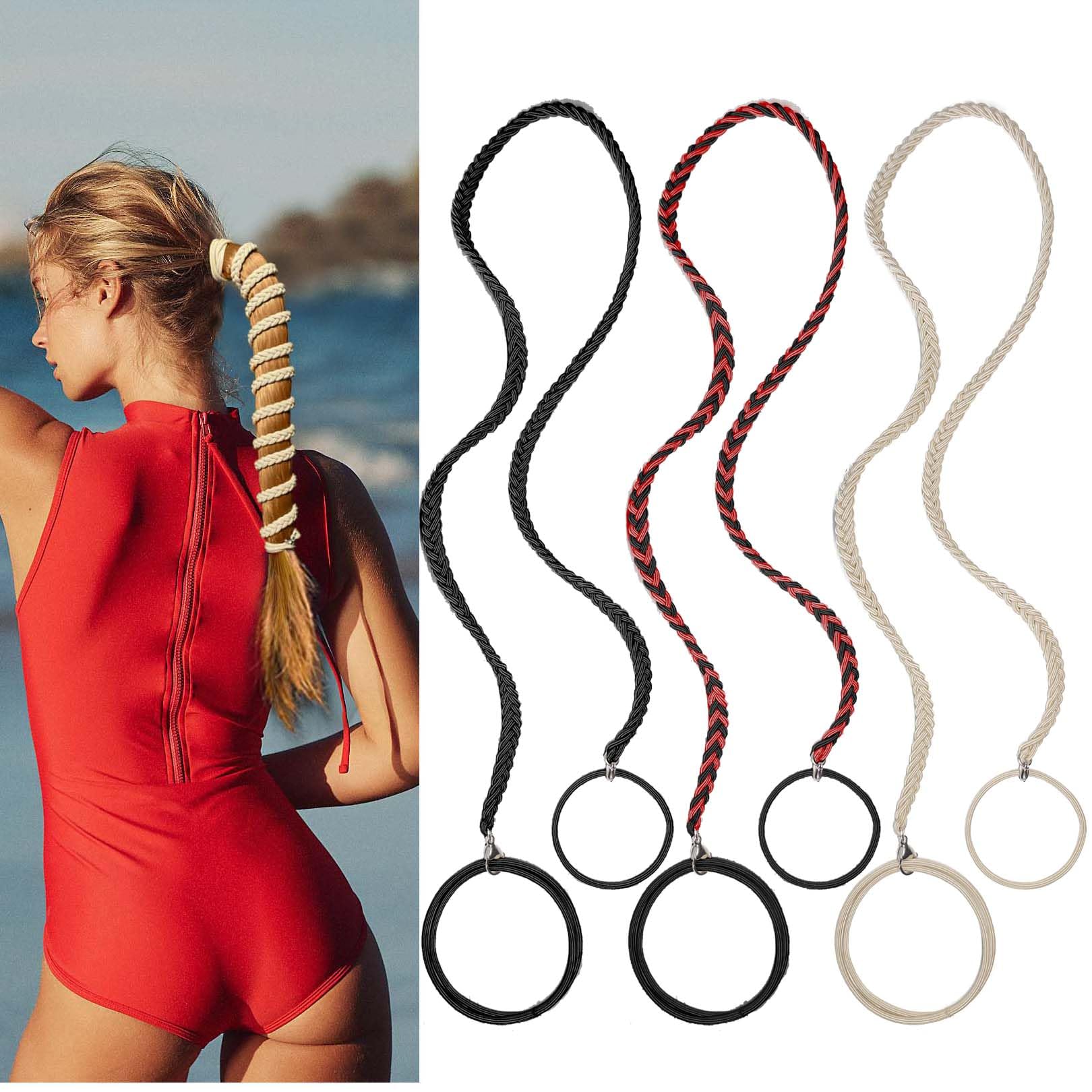 3 Packs 25" Ponytail Holders - Elastic Hair Ties for Sports, Braided Scrunchies for Thick, Curly, Thin or Fine Hair (Mix Color)