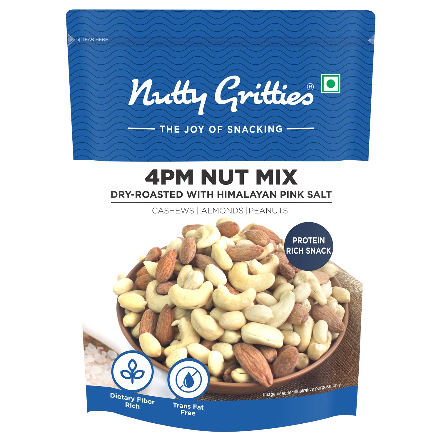 Nutty Gritties 4PM Mixed Nuts Dry Fruits 200g - Trail Mix Salted Roasted with Himalayan Pink Salt – California Almond, Cashew Nuts and Peanuts | Resealable Pouch