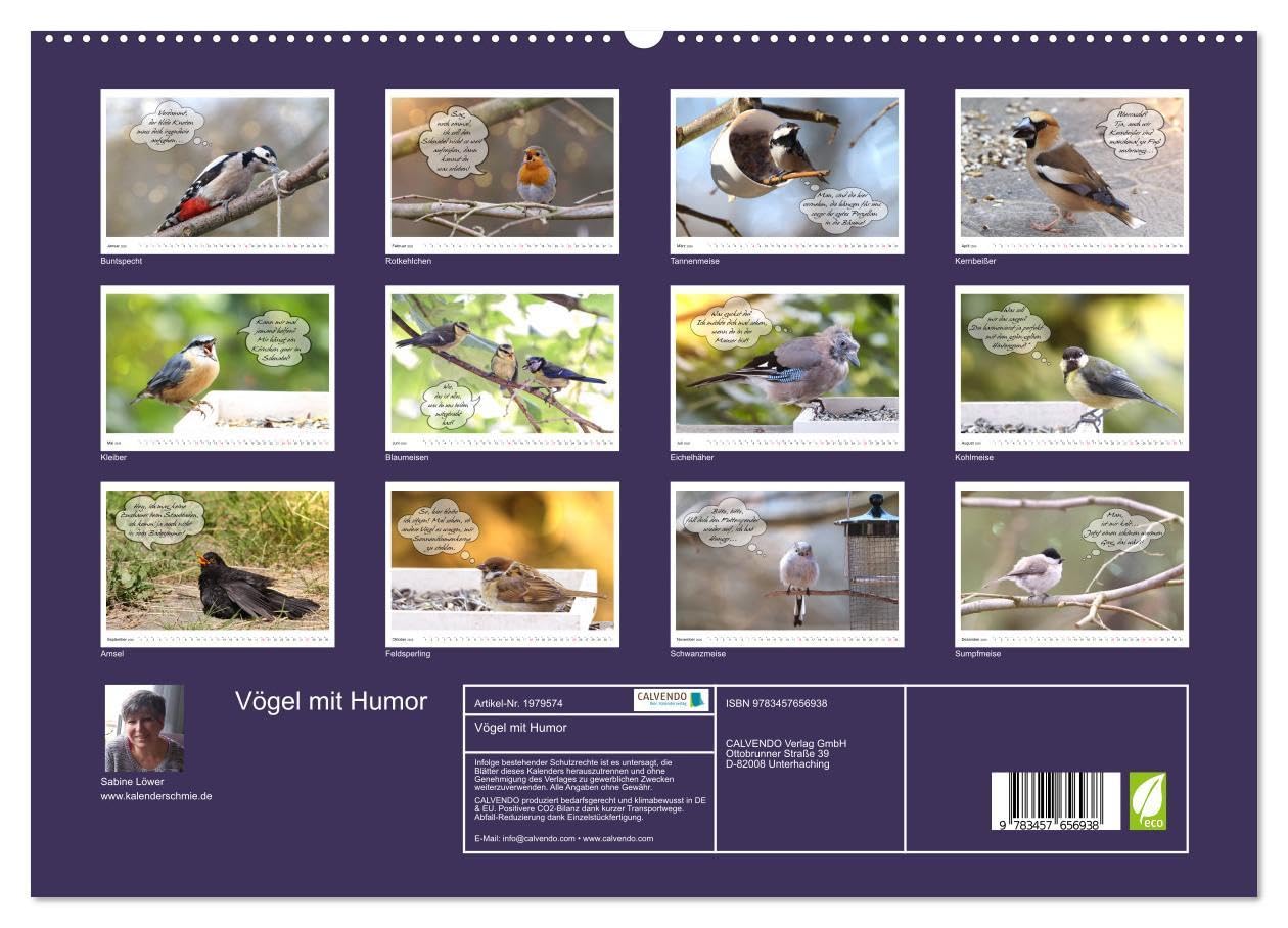 Vögel mit Humor (hochwertiger Premium Wandkalender 2026 DIN A2 quer), Kunstdruck in Hochglanz: Lustige Sprüche aus frechen Schnäbeln (CALVENDO Spass)