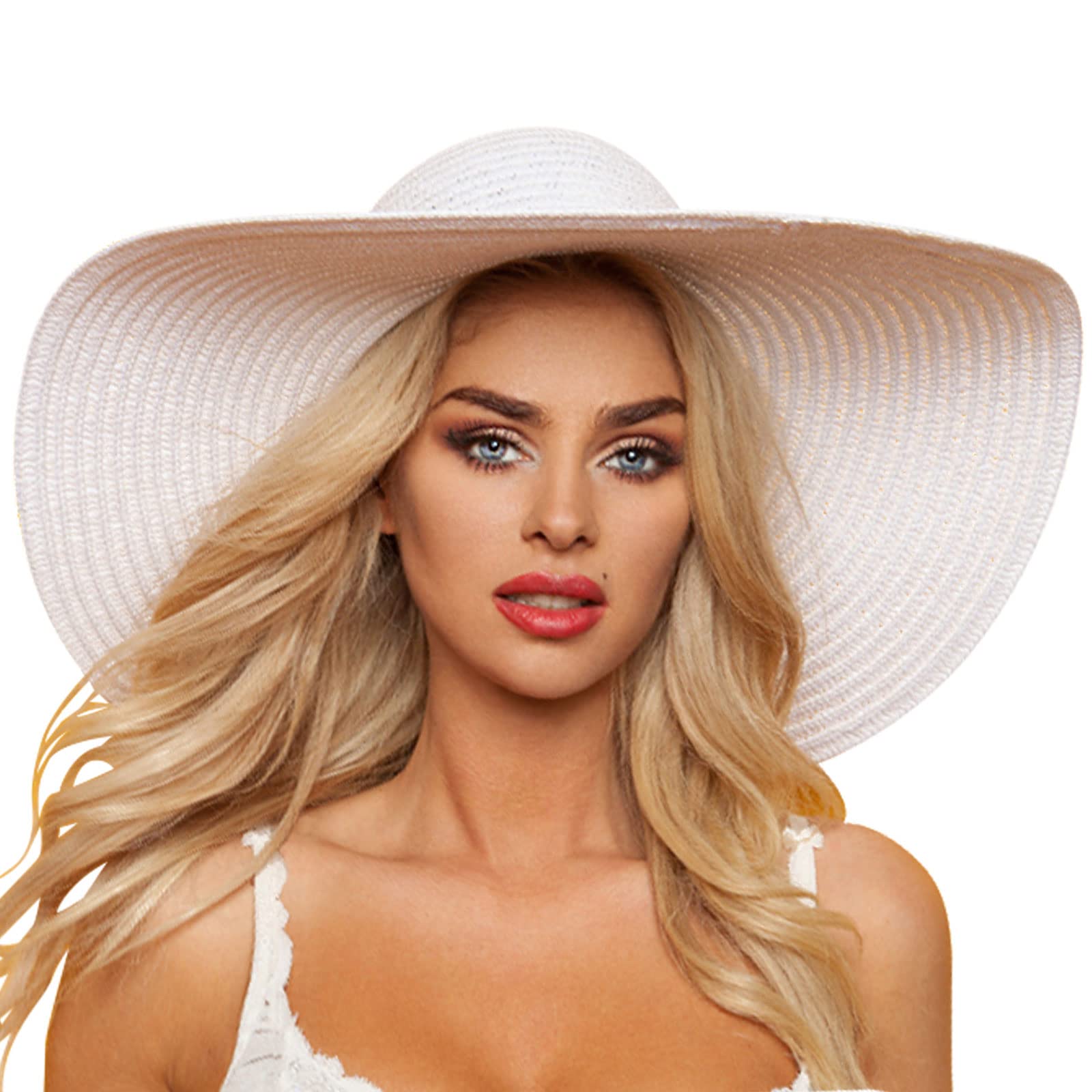DRESHOW Womens Big Bowknot Straw Hat Floppy Foldable Roll up Beach Cap Wide Brim Sun Hat UPF 50+