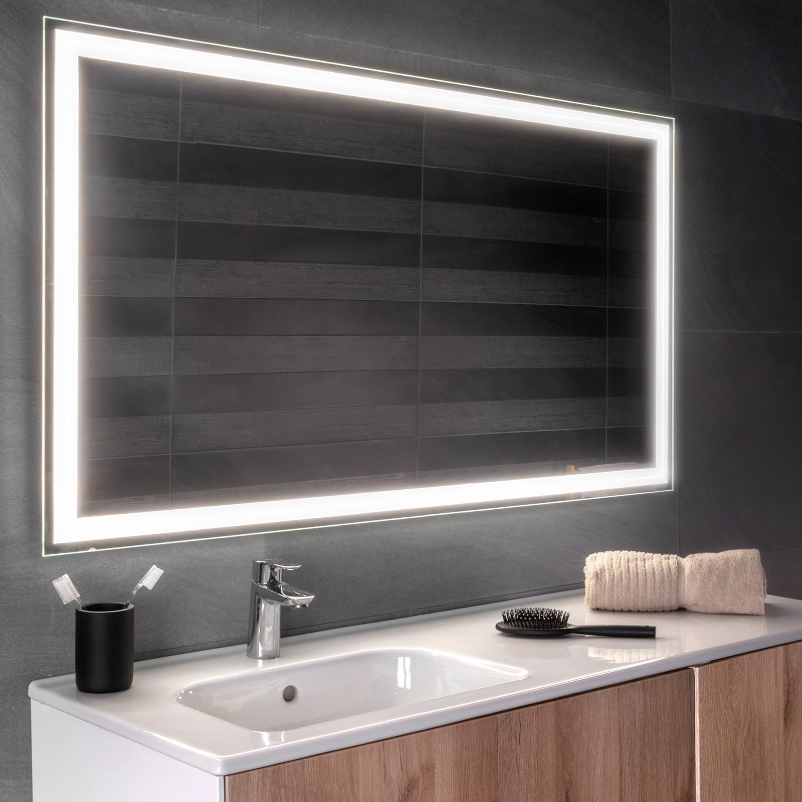 Aplike - Espejo de Baño Rectangular con Luz LED - Función AntiVaho - Luz Blanca Neutra (4000K) - 120 x 70cm | Modelo Altea S2