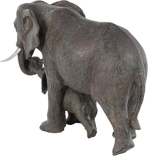 Miniatura 9 de Deco 79 Polystone - Escultura decorativa de elefante para decoración del hogar, estatua de acento de 20 x 7 x 13 pulgadas, gris