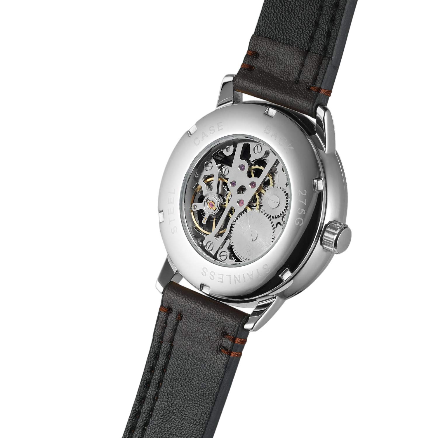 Forsining - Orologio da polso da uomo, elegante, meccanico, a carica manuale, quadrante bianco, cinturino in pelle marrone.