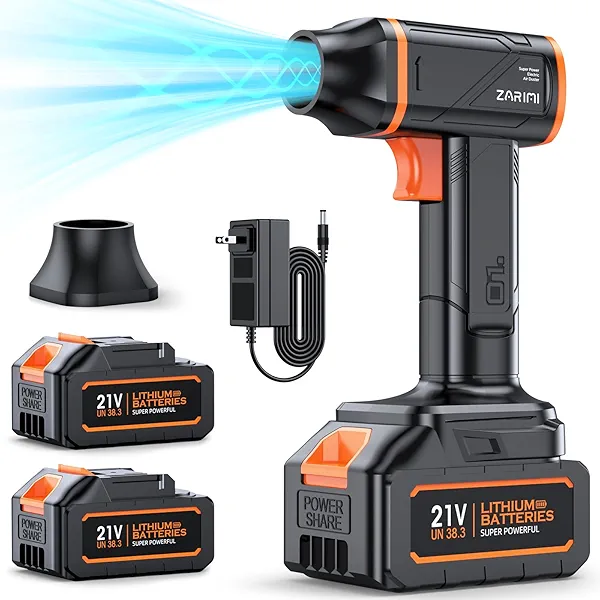Electric Compressed Air Duster - 1000,000 RPM Rechargeable Cordless Air Blower with Brushless Motor - 2 Batteries & Charger - Replaces Canned Air - for Outdoor, Cars, Computer, Keyboards Cleaning
