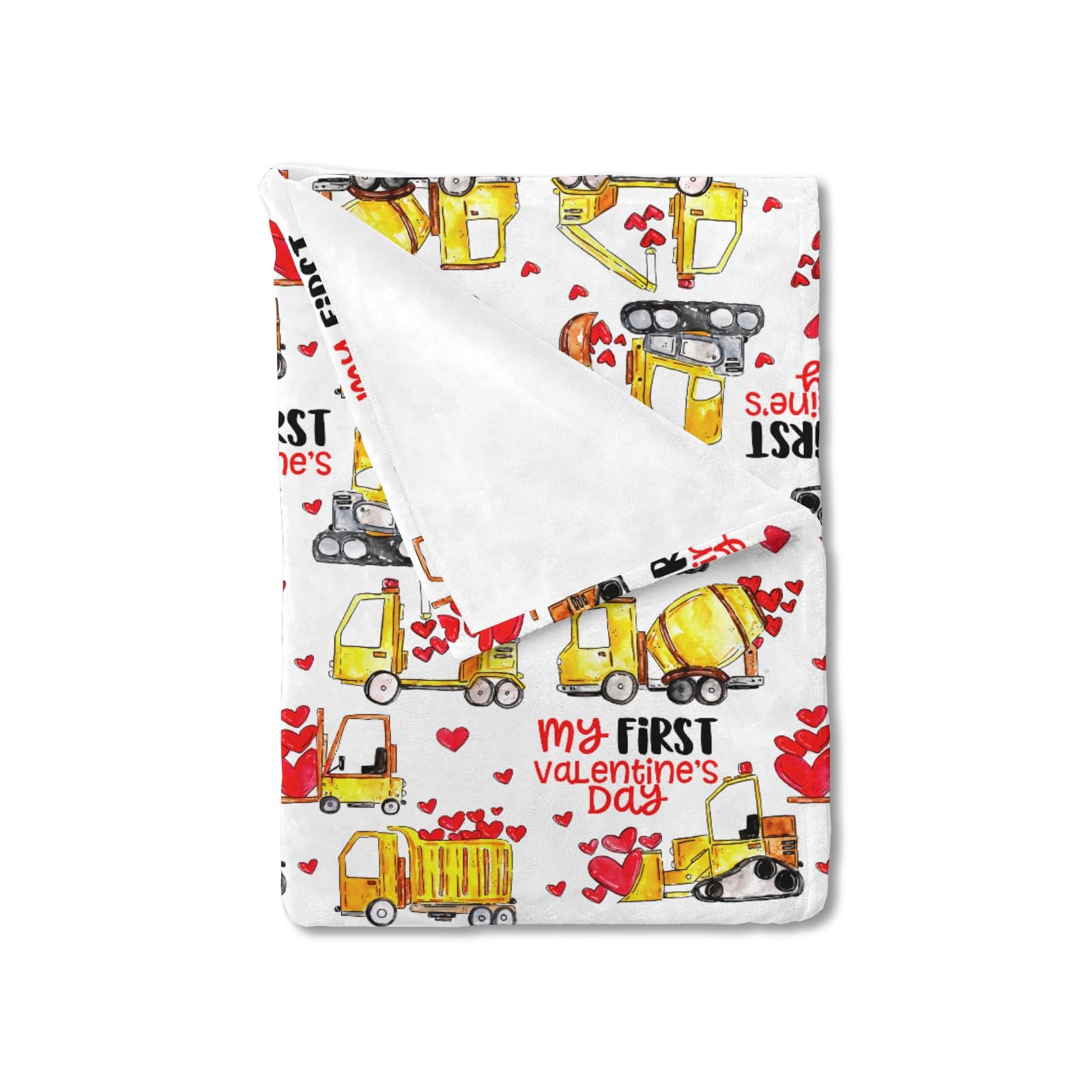 HawSkgFub Baby First Valentine’s Day Construction Blankets Boy Shower Gift, Truck Heart Car Flannel Fleece Nursery Bed Receiving Swaddle, Soft Lightweight Newborn Infant Toddler Kid Crib Bedding 30x40