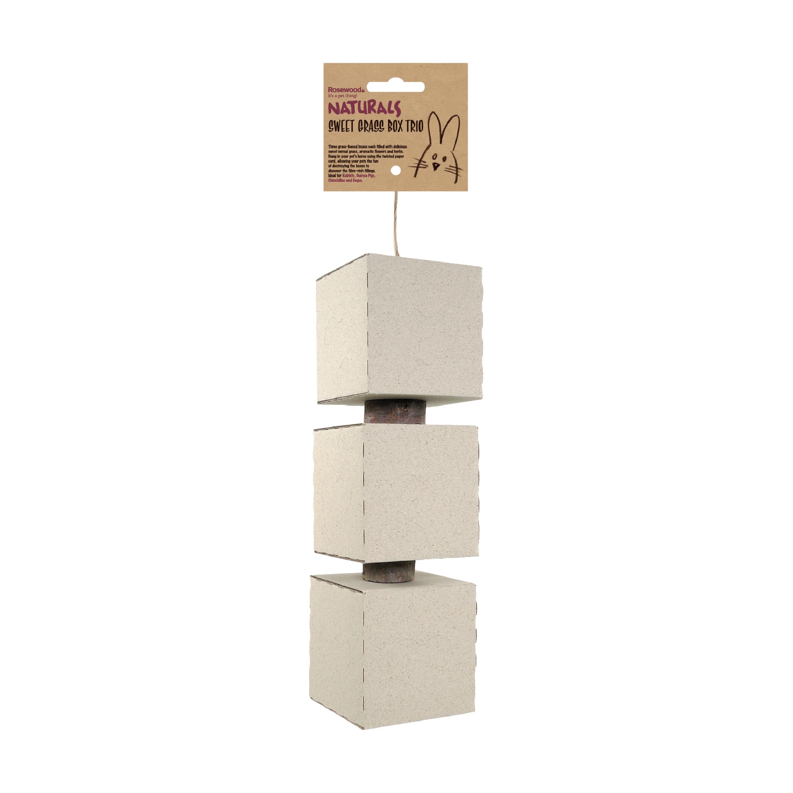 Rosewood Naturals Sweet Grass Box Trio, Treat & Forage Gnaw Toy, for Rabbits, Guinea Pigs, Chinchillas and Degus