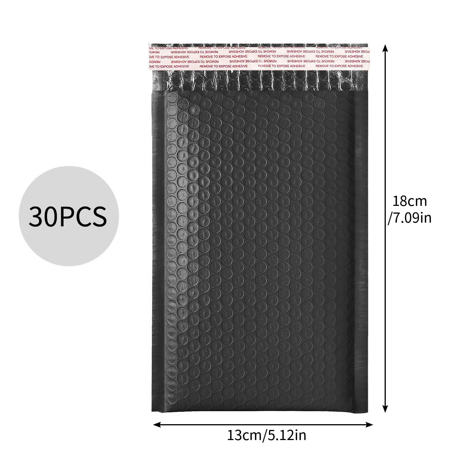 30PCS Self-Seal Bubble Mailers, Padded Envelopes, Poly Bubble Mailers, Padded Bubble Envelopes, Postal Wrap Envelope for Shipping, Mailing, Packaging, Black (13 X 18CM) - Image 2
