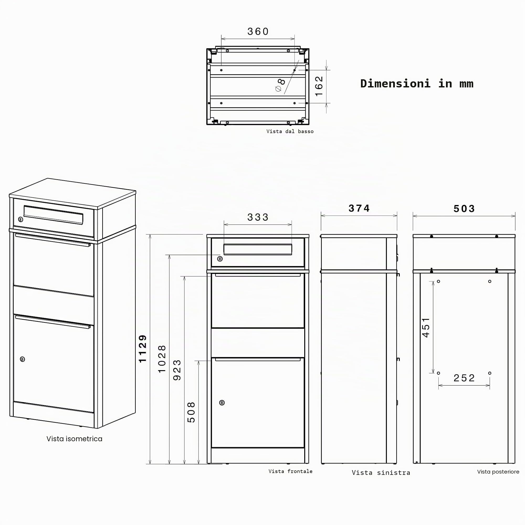 Metzler cassetta postale pacchi con doppio vano lettere e pacchi acciaio inox incisione personalizzata RAL7016 grigio antracite resistente intemperie design moderno 10 anni ricambi