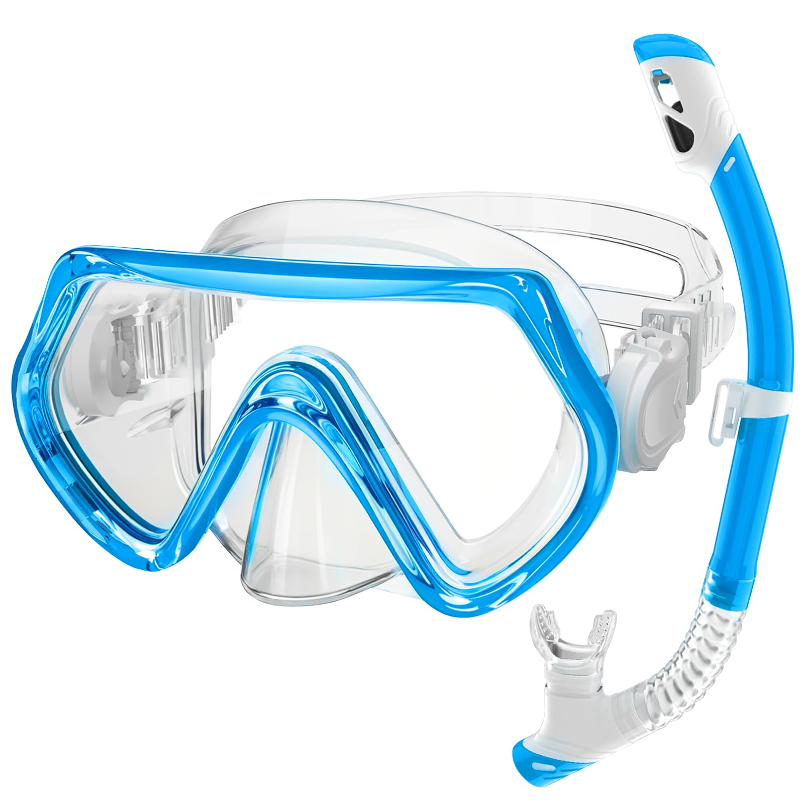Set da snorkeling per bambini, unisex, maschera da immersione anti-appannamento e boccaglio asciutto, per bambini dai 3 ai 14 anni (blu)