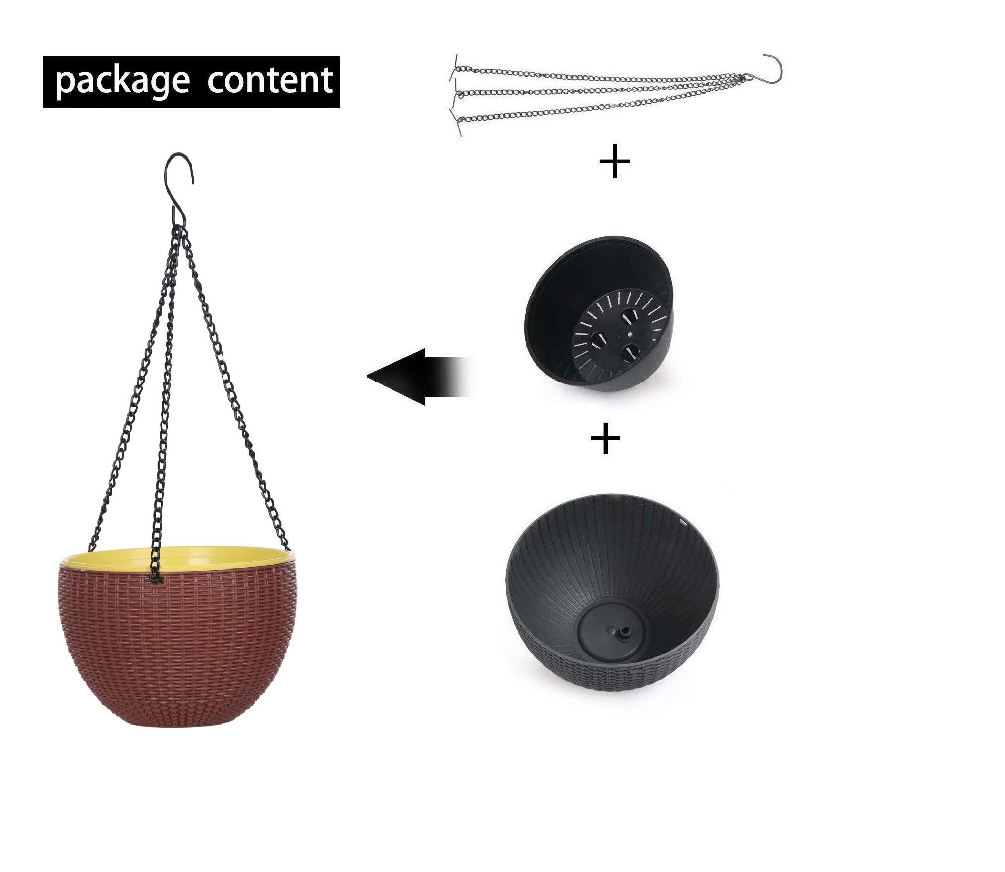 AASHU Self Watering Hanging Pot,Flower Pots for Balcony,Hanging Planter Pot with Chain,10 Inch, Brown, 1 Piece